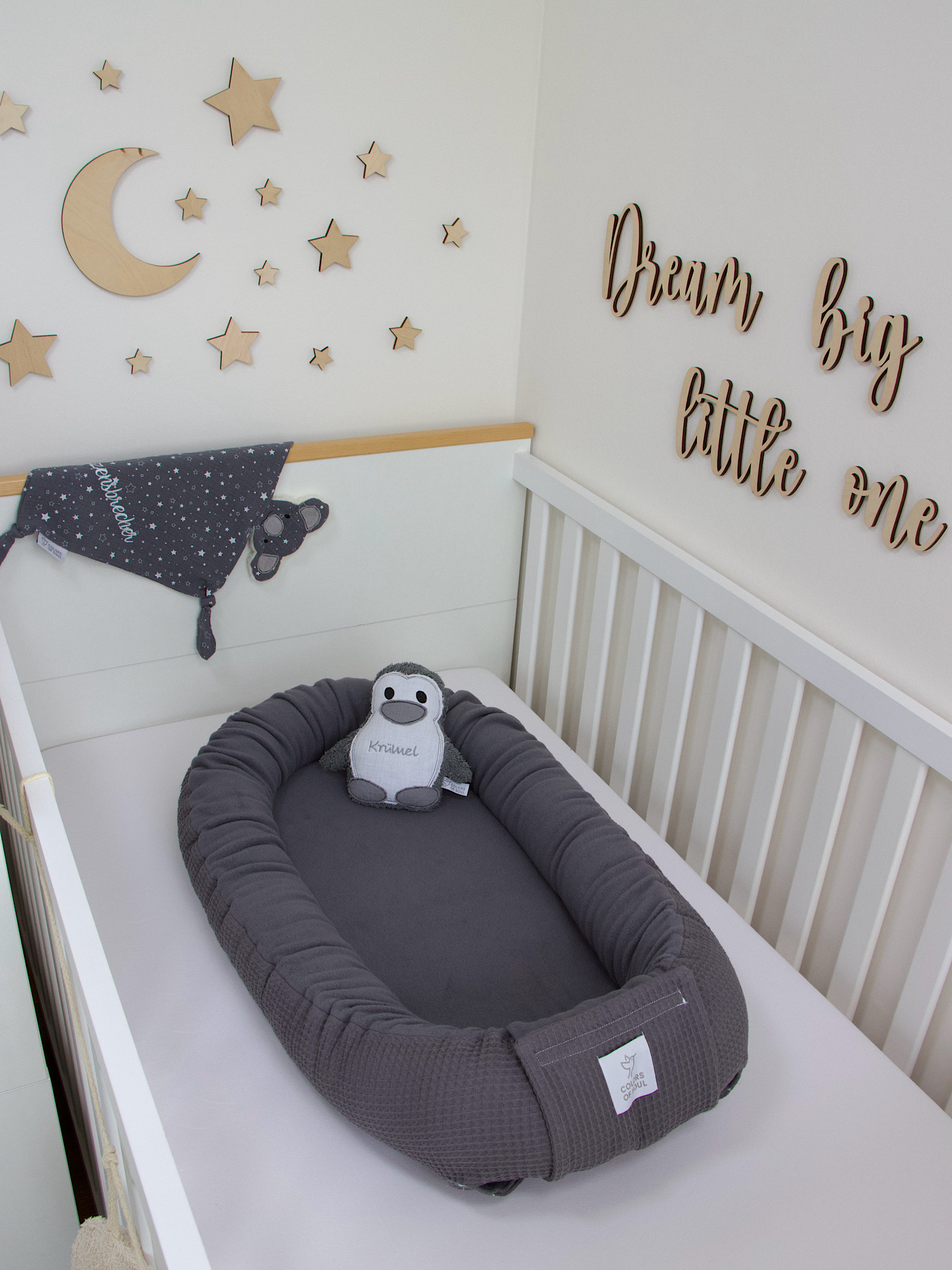 Babynestchen - Waffelpique steingrau / Baumwollfleece grau