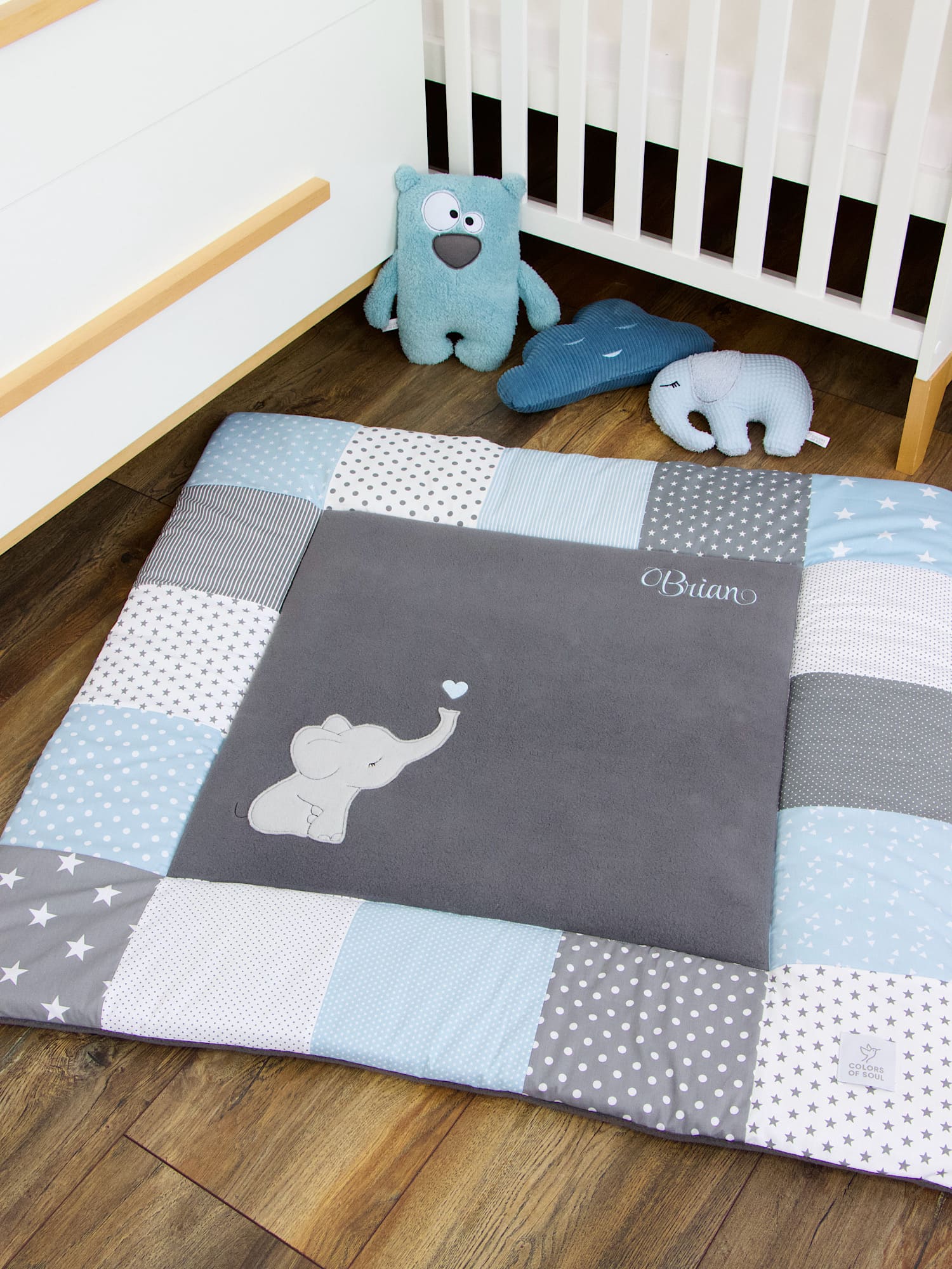 Personalisierte Krabbeldecke Türkis mit Baumwollfleece