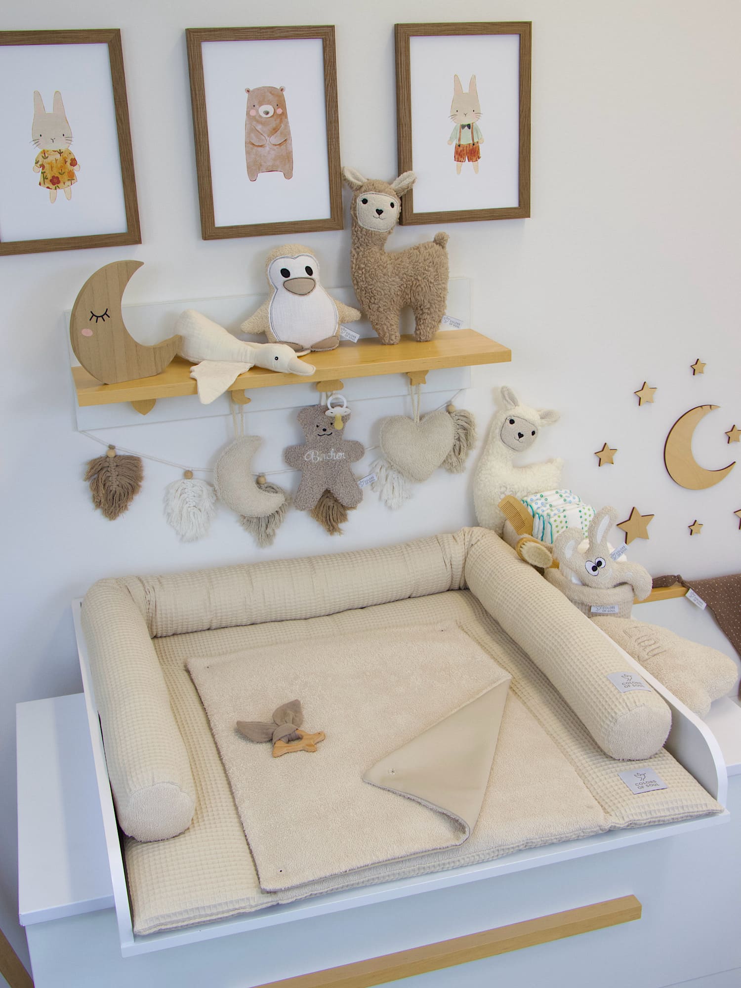 3-er SET - Wickelauflage, Bettschlange, Babynestchen - Waffelpique light sand / Frottee light sand