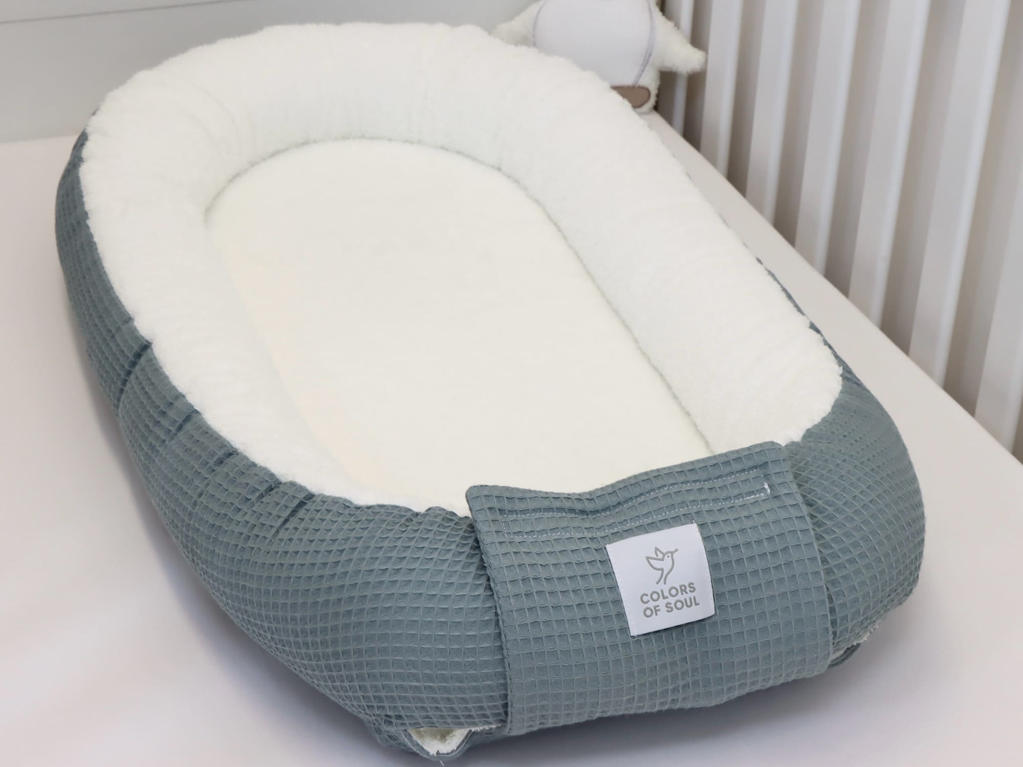 Babynestchen - Waffelpique Dusty Altmint / Frottee creme