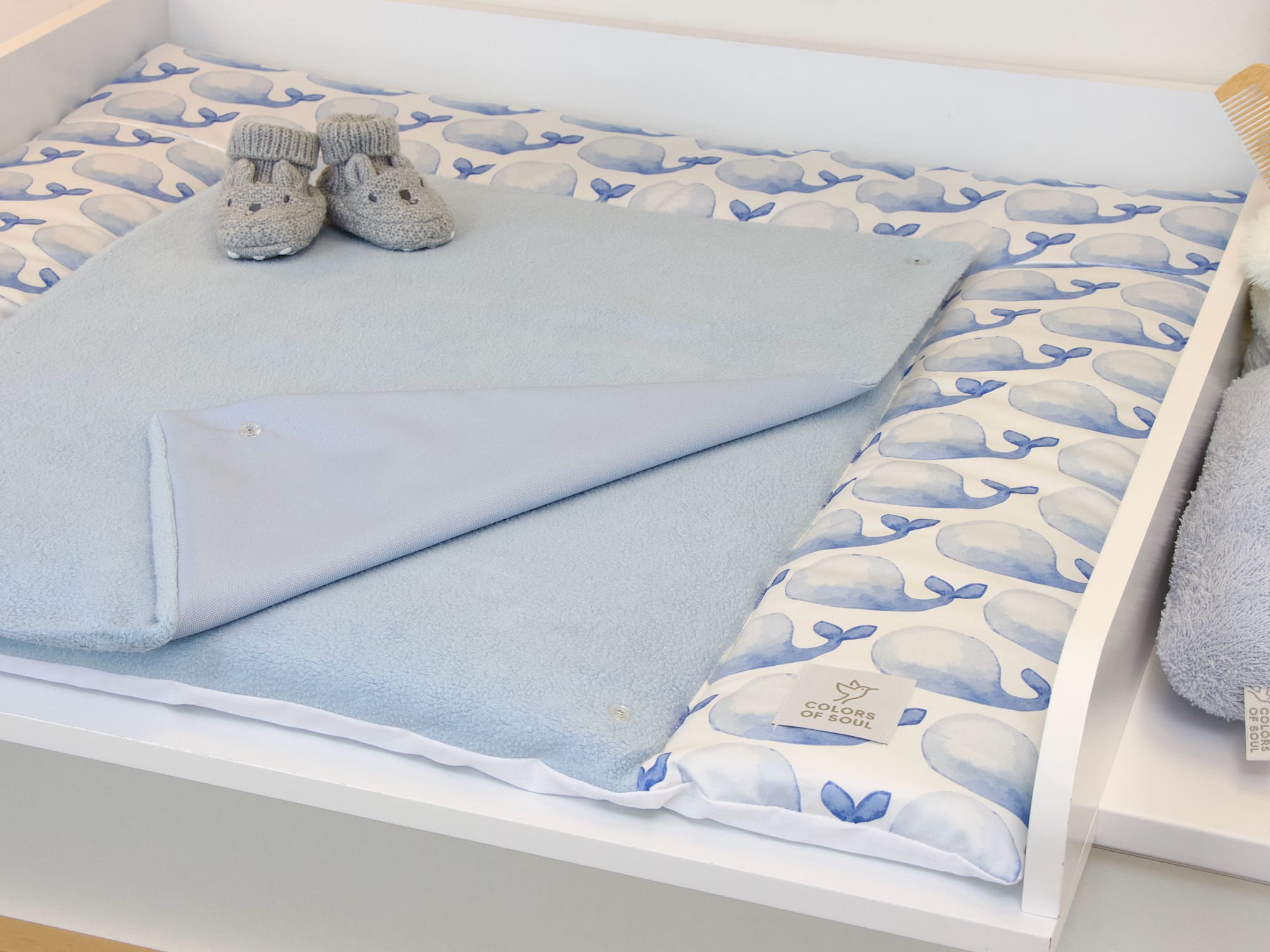 Wickelauflage - blaue Wale Aquarell / Baumwollfleece blau