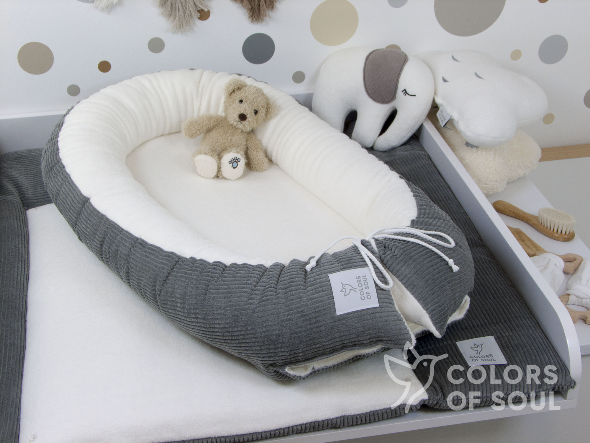 Babynestchen - Kordstoff grau / Baumwollfleece creme