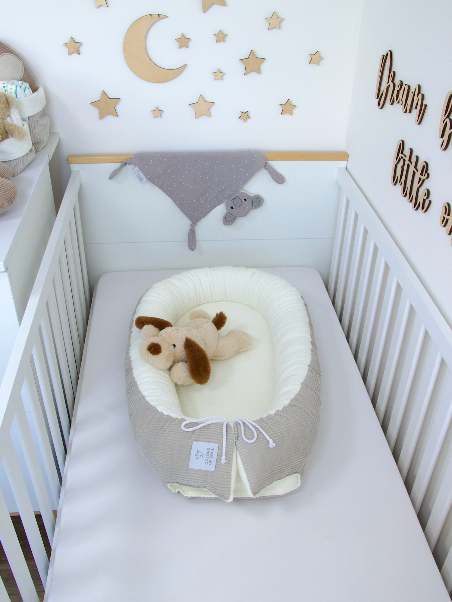 2-er SET - Babynestchen, Bettschlange - Kord hellbeige / Baumwollfleece creme