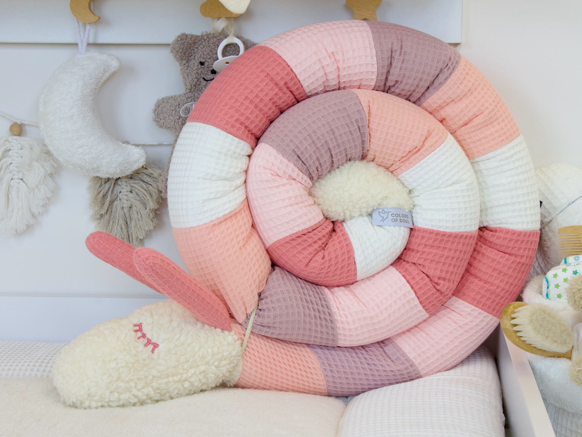 Personalisierte Bettschnecke: Waffelpique - aprikose, altrosa, hellrosa, blush, creme