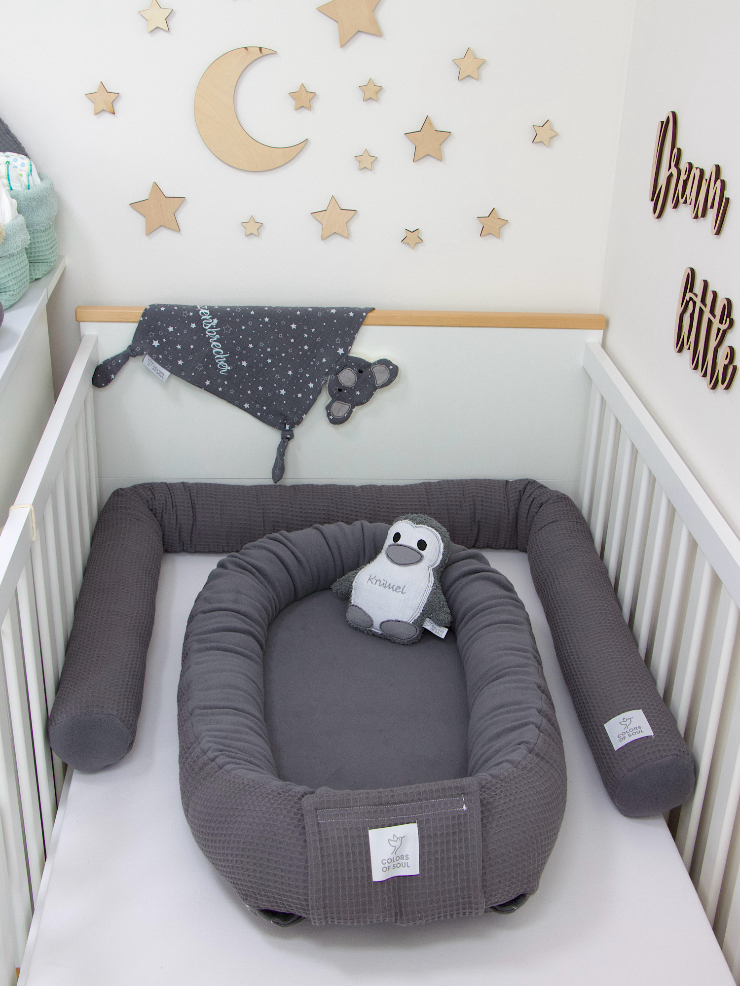 Babynestchen - Waffelpique steingrau / Baumwollfleece grau
