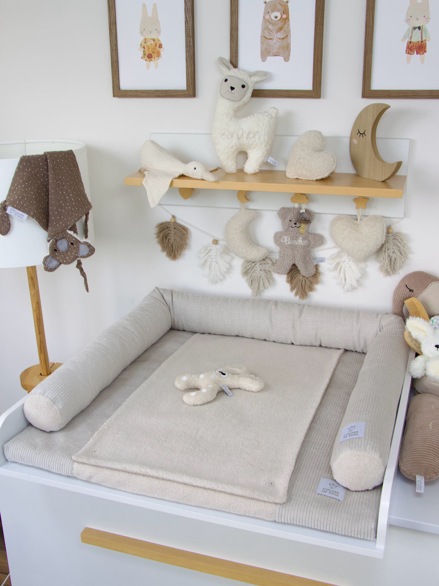 Wickelauflage mit Baumwollfleece Hellbeige und Cordseiten in Hellbeige