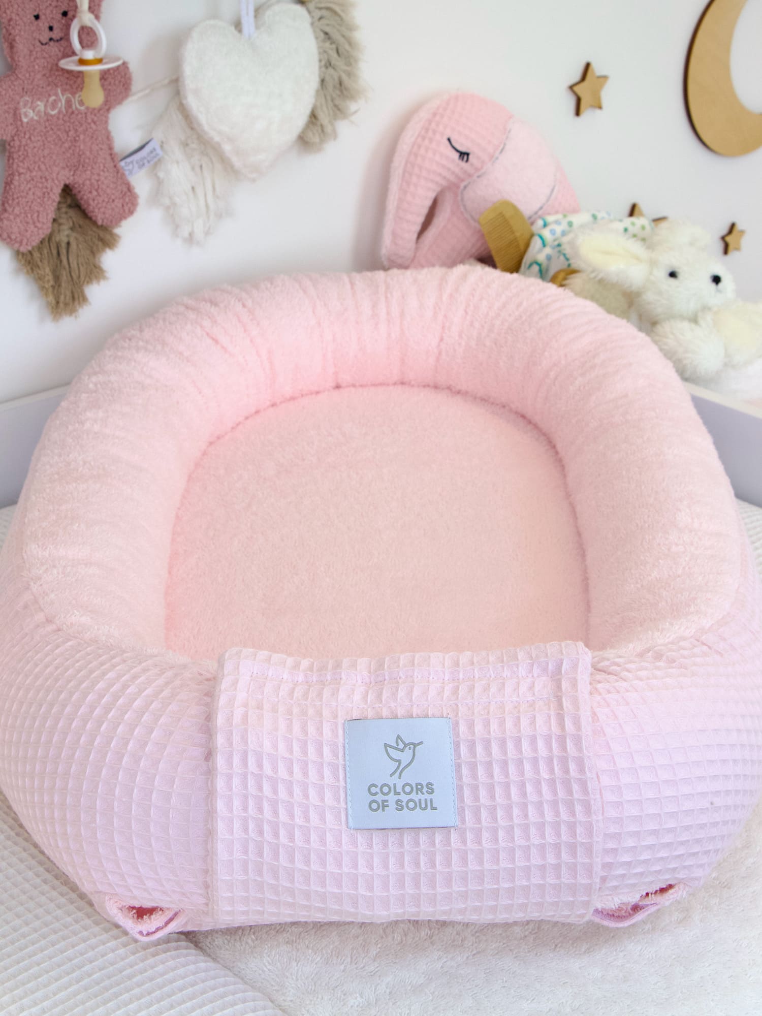Babynestchen Set Mädchen - Nestchen und Wickelauflage mit Bezug - Waffelpique / Frottee hellrosa