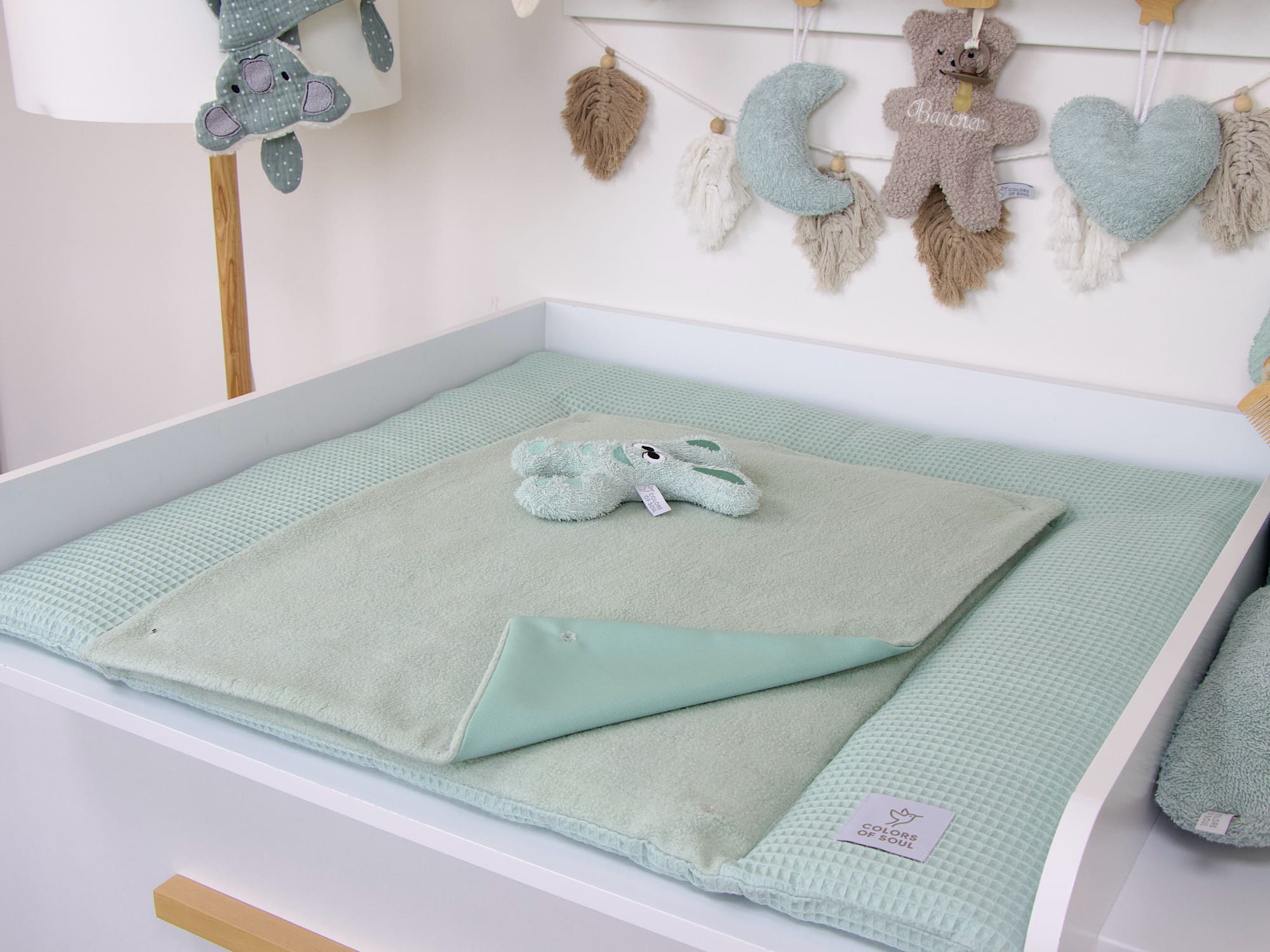 Wickelauflage Waffelpique hellmint / Baumwollfleece hellmint
