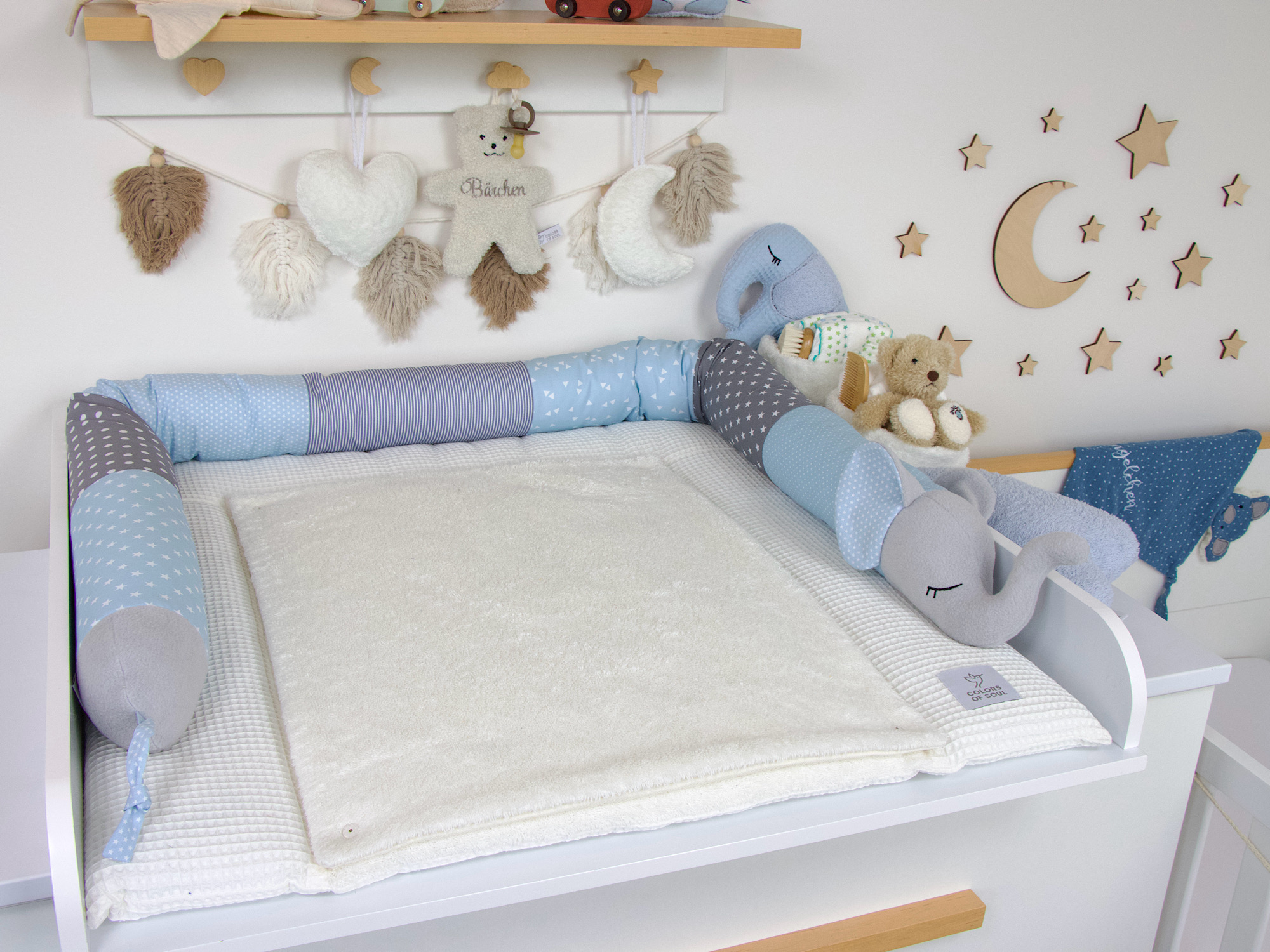 Bettschlange Elefant grau/hellblau