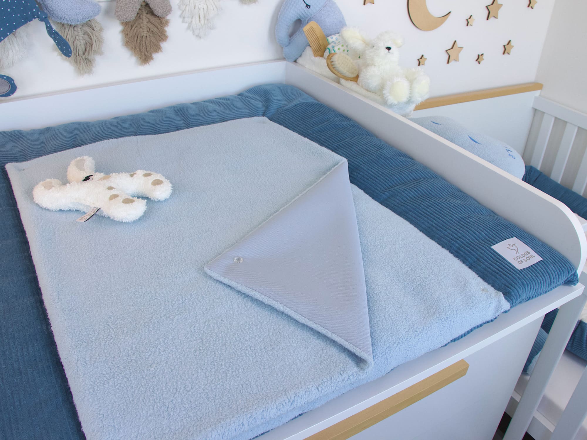 Wickelauflage Kord blau / Baumwollfleece blau