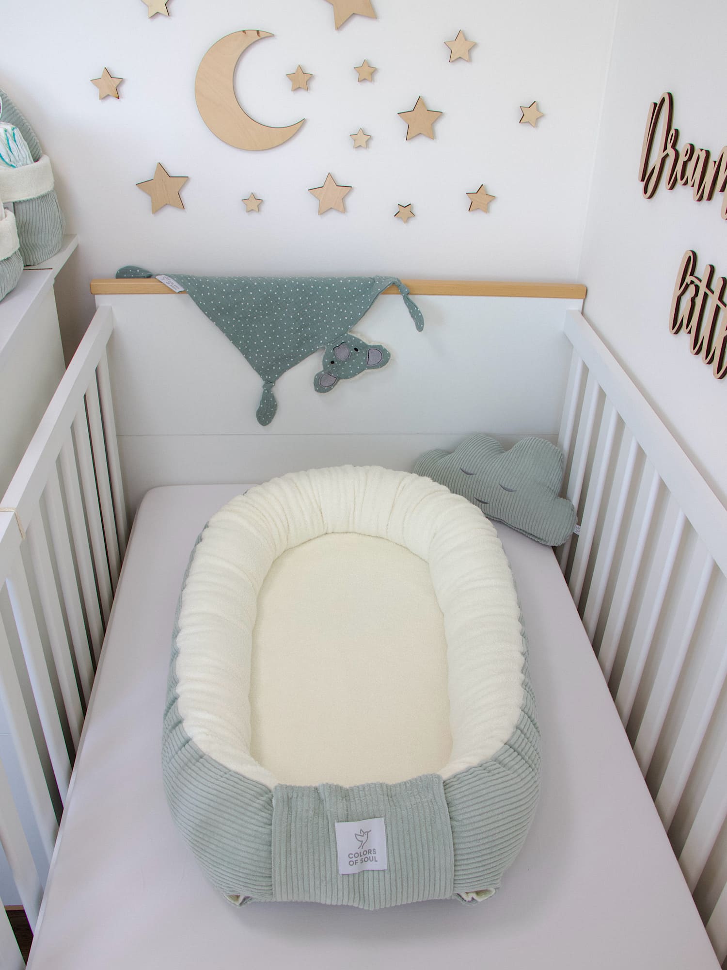 2-er SET - Wickelauflage mit Inlett, Babynestchen - Kord mint / Baumwollfleece creme