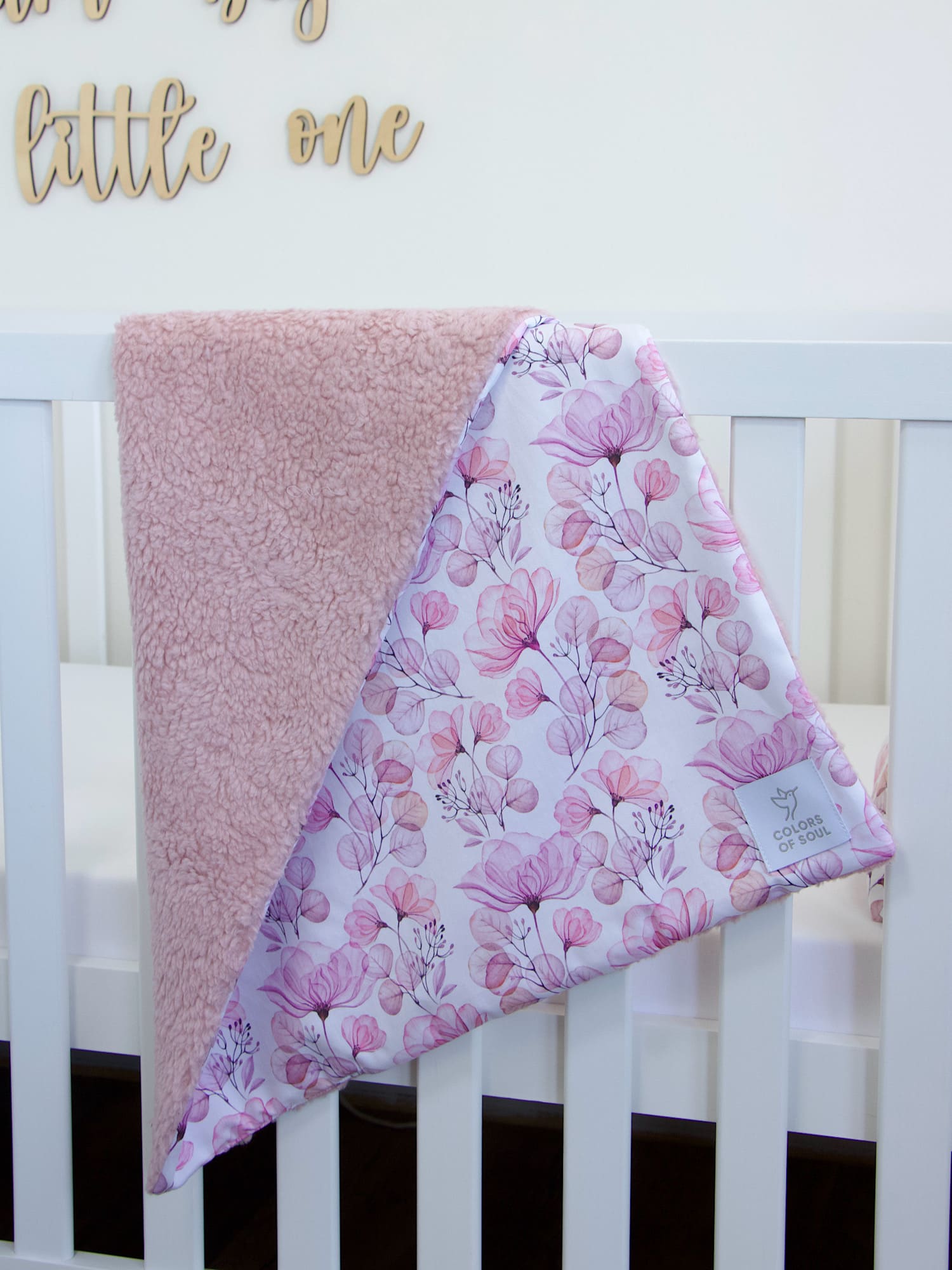 Babydecke - Tulpenmagnolie Aquarell groß / Teddyplüsch creme