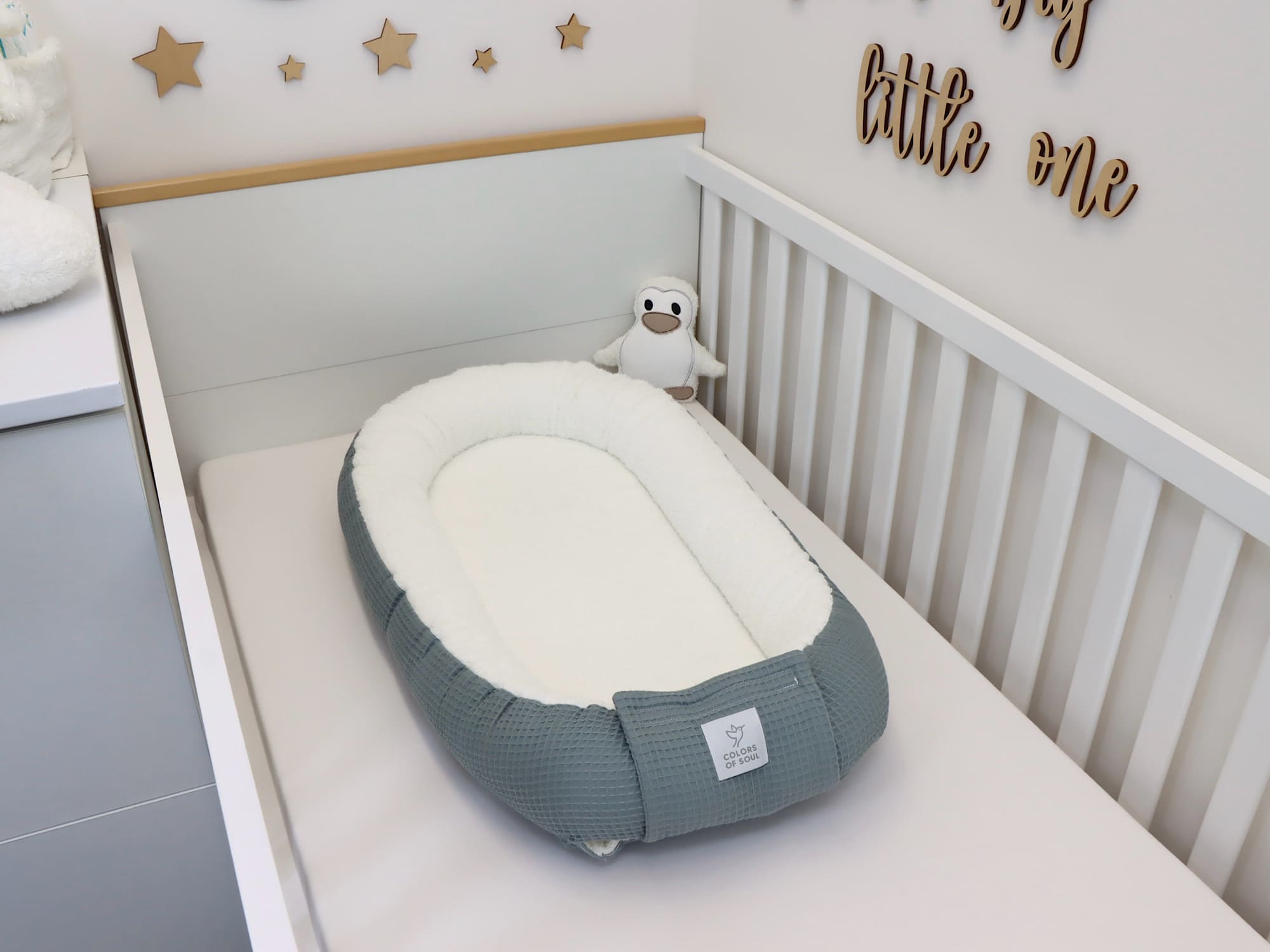 Babynestchen - Waffelpique Dusty Altmint / Frottee creme