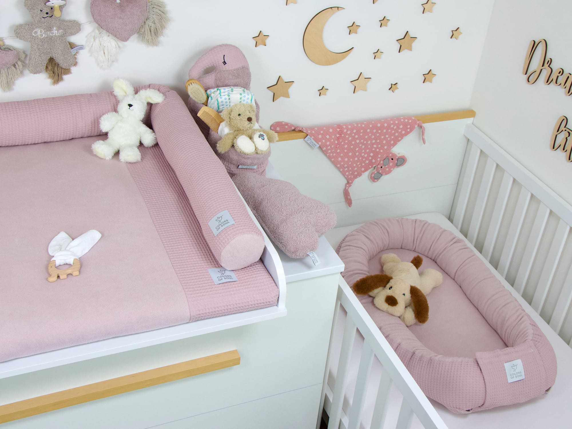 3-er SET - Wickelauflage mit Inlett, Babynest, Bettrolle - Waffelpique, Baumwollfleece altrosa