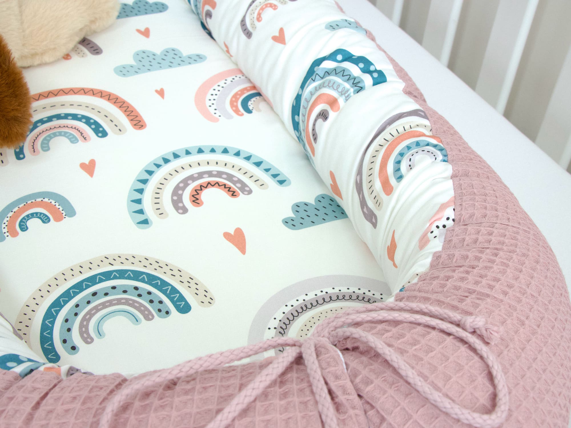 Babynestchen Regenbogen Waffelpique altrosa