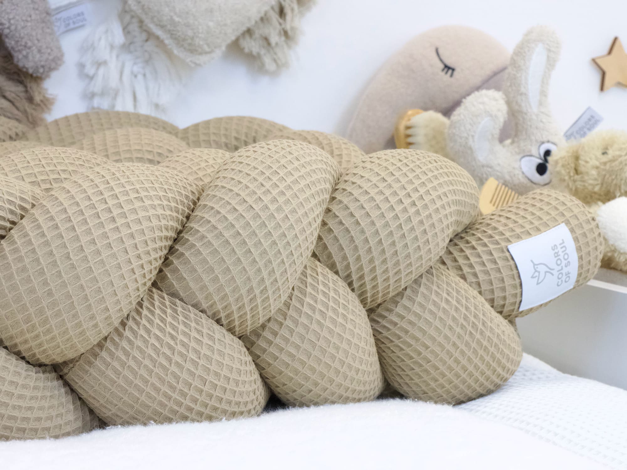 Geflochtene Bettschlange: Waffelpique dunkelbeige