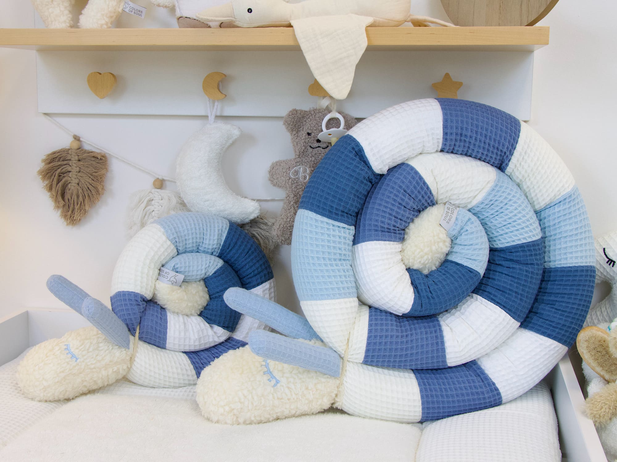 Mini Bettschnecke - creme, blau, weiß, jeansblau, hellblau