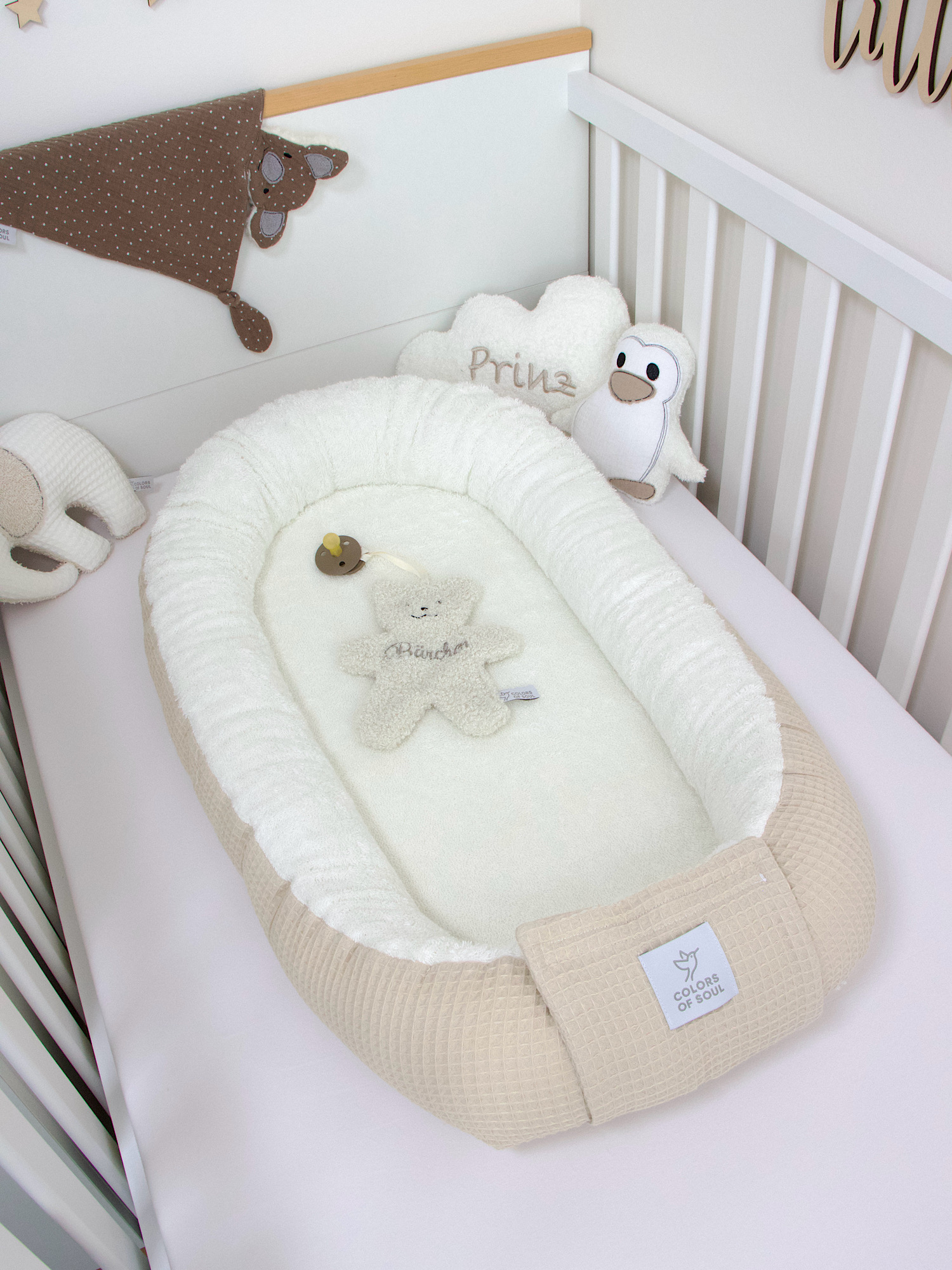 Babynestchen Waffelpique light sand / Frottee creme