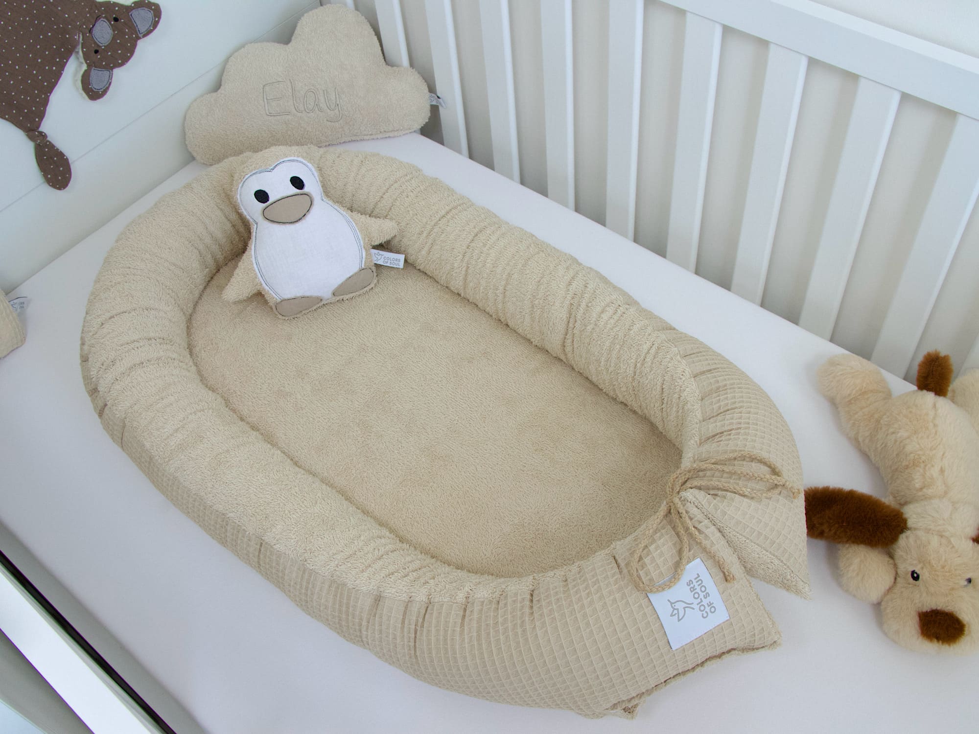 Hochwertiges Babynest Beige mit herausnehmbarer Matratze & 100% Öko-Tex Baumwolle