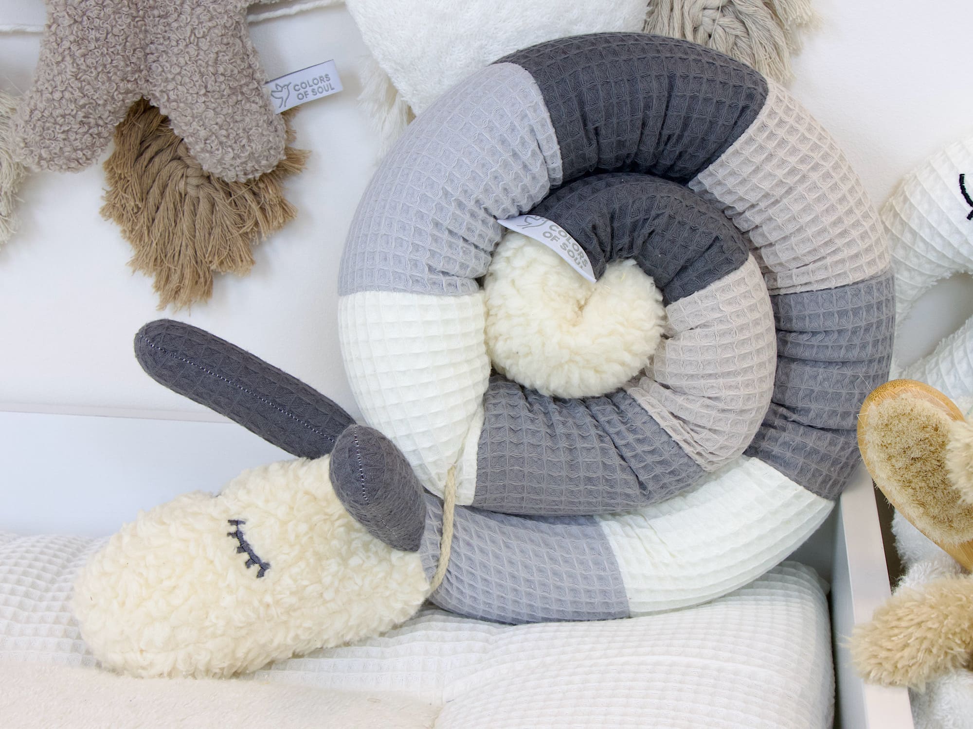 Kinderwagenschlange - hellgrau, creme, grau, beige, steingrau