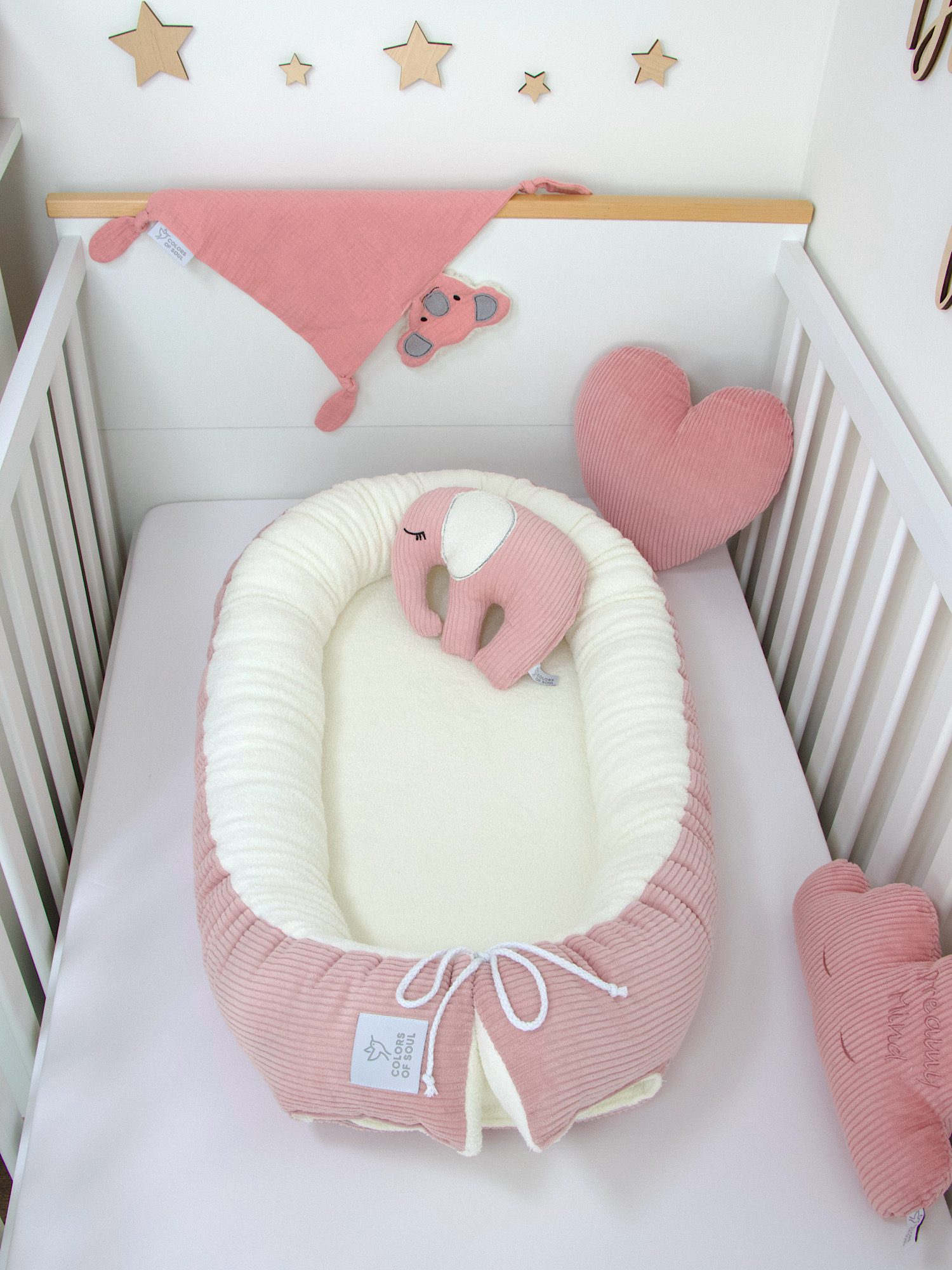 Babynestchen - Kordstoff altrosa / Baumwollfleece creme