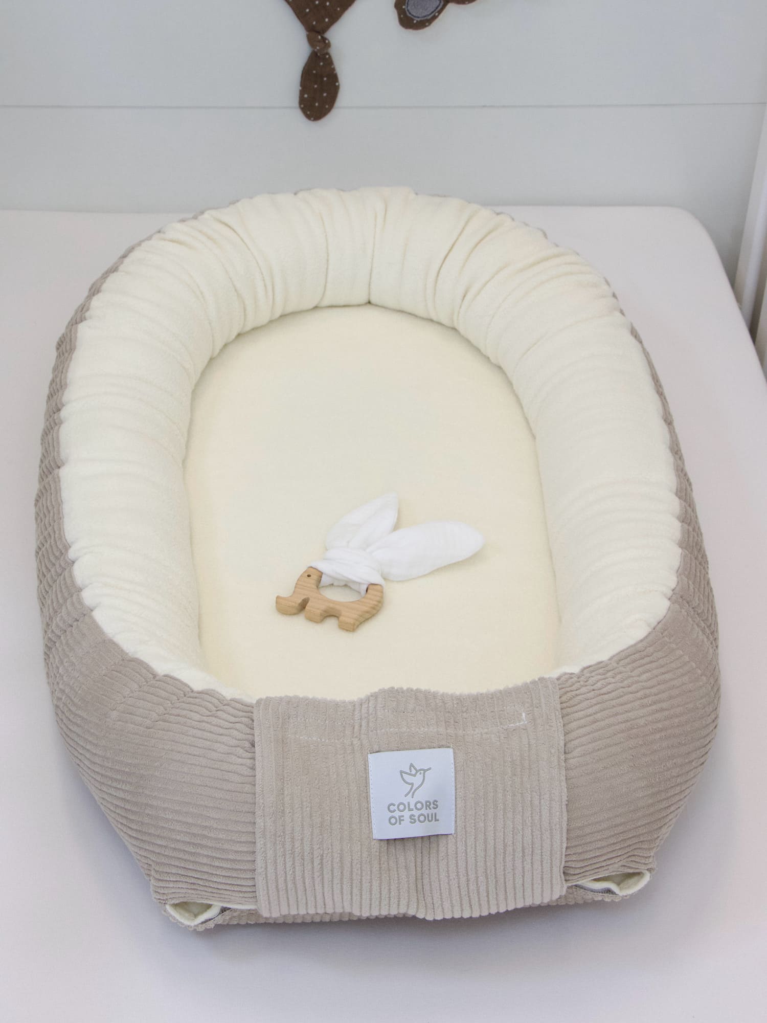 2-er SET - Wickelauflage mit Inlett, Babynestchen - Cord hellbeige / Baumwollfleece creme