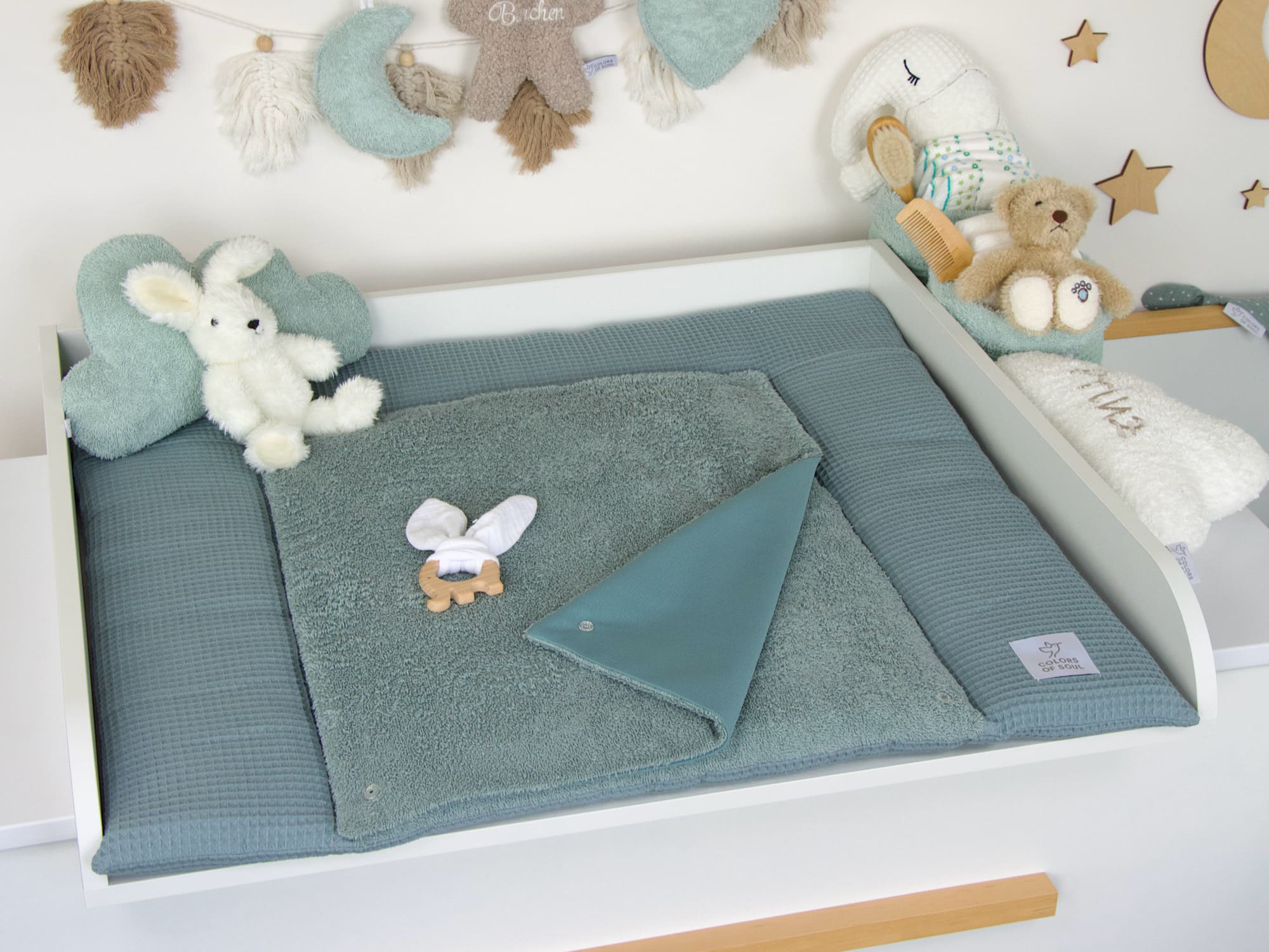 2-er SET - Wickelauflage und Babynestchen - Waffelpique dusty altmint / Frottee dusty altmint
