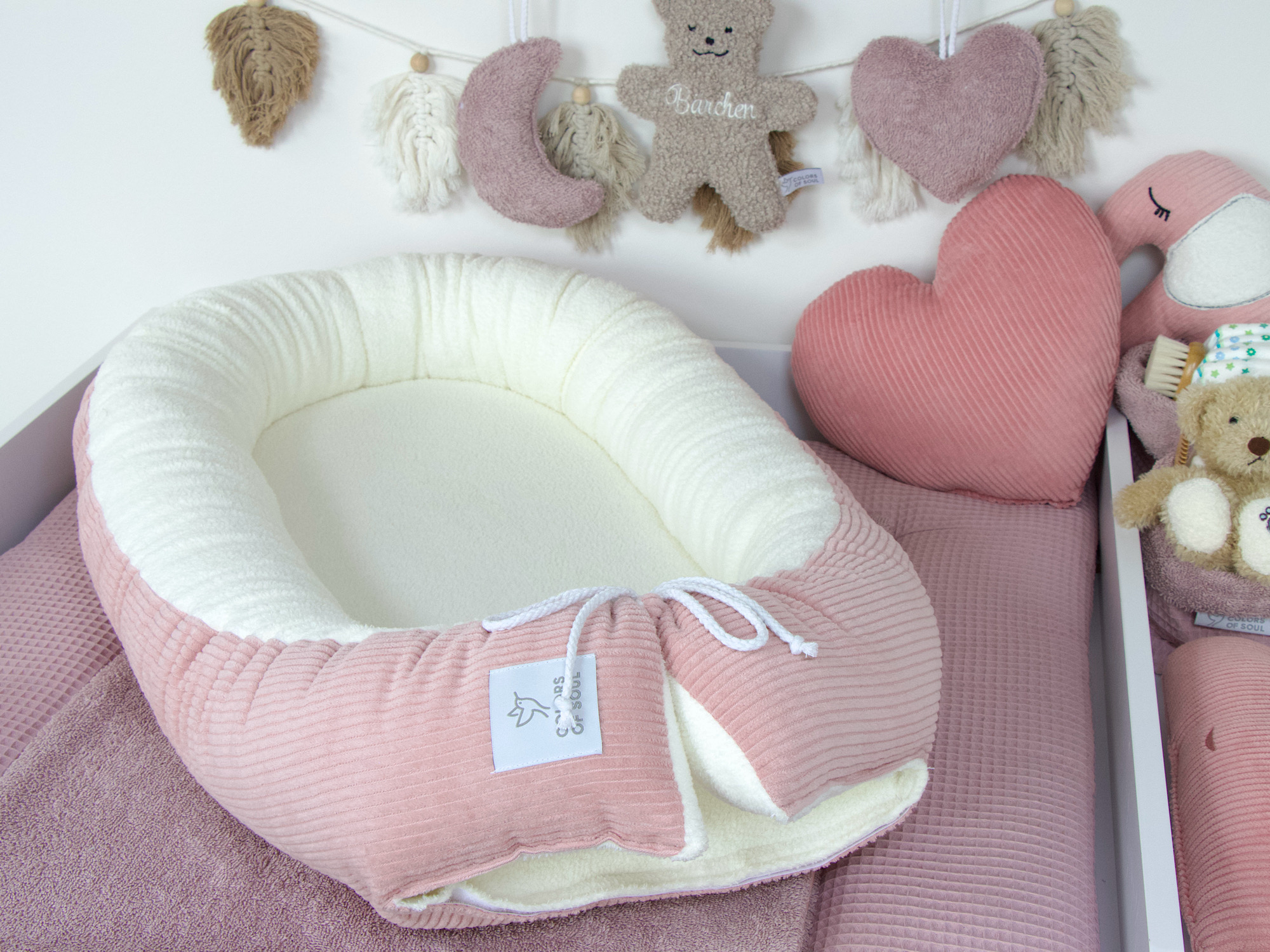 Babynestchen - Kordstoff altrosa / Baumwollfleece creme