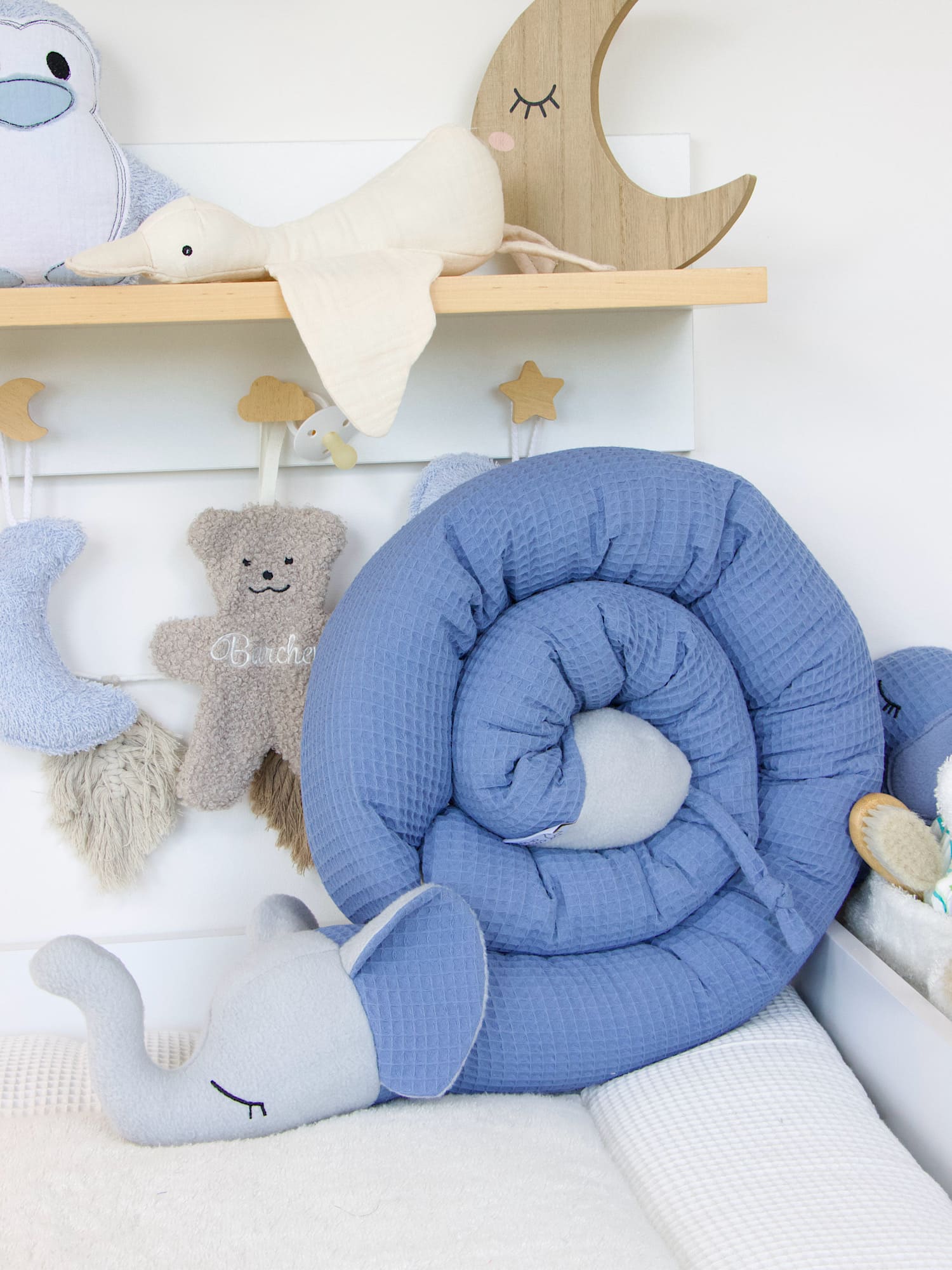Bettschlange Elefant - Waffelpique blau