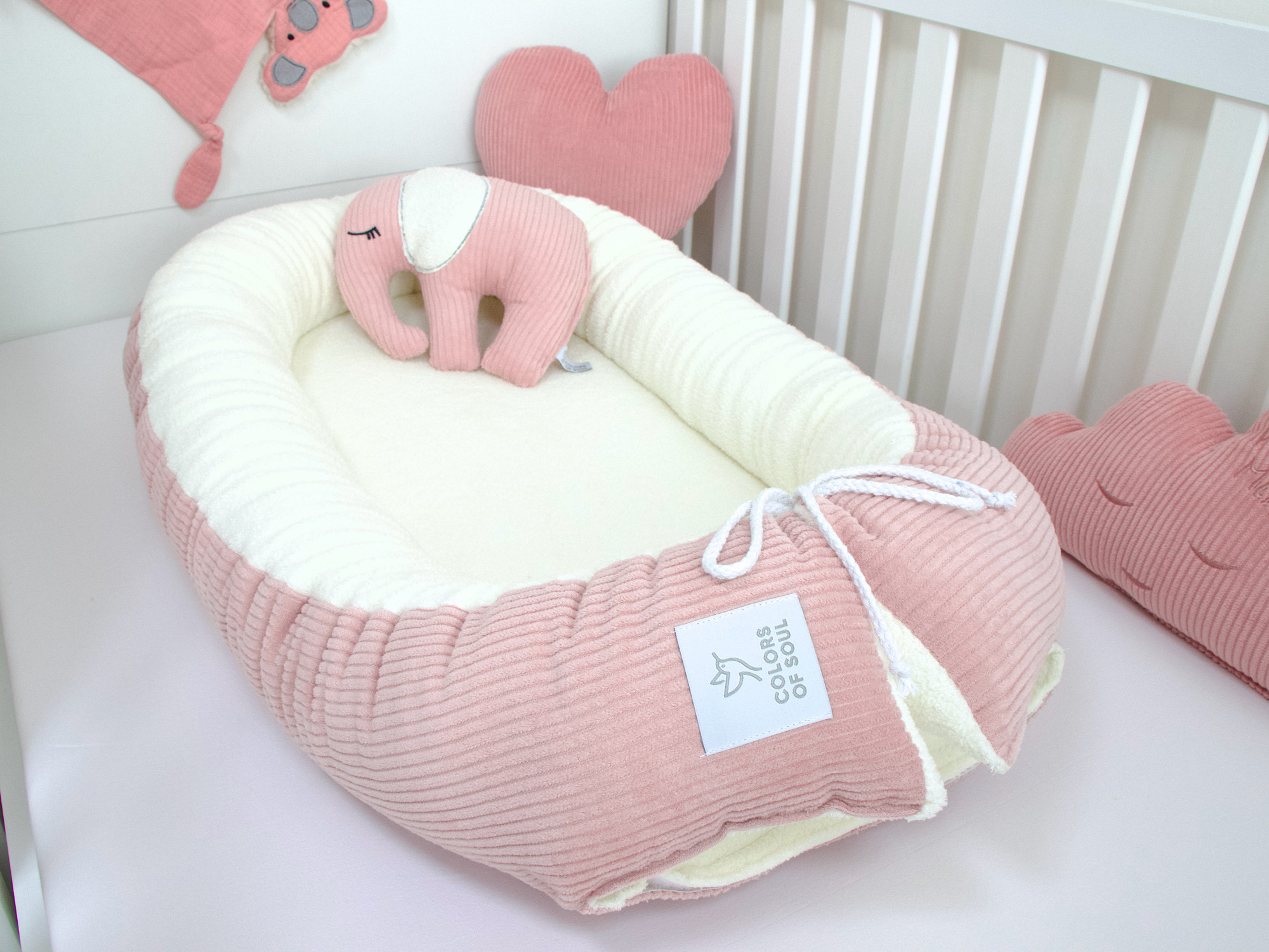 Babynestchen - Kordstoff altrosa / Baumwollfleece creme
