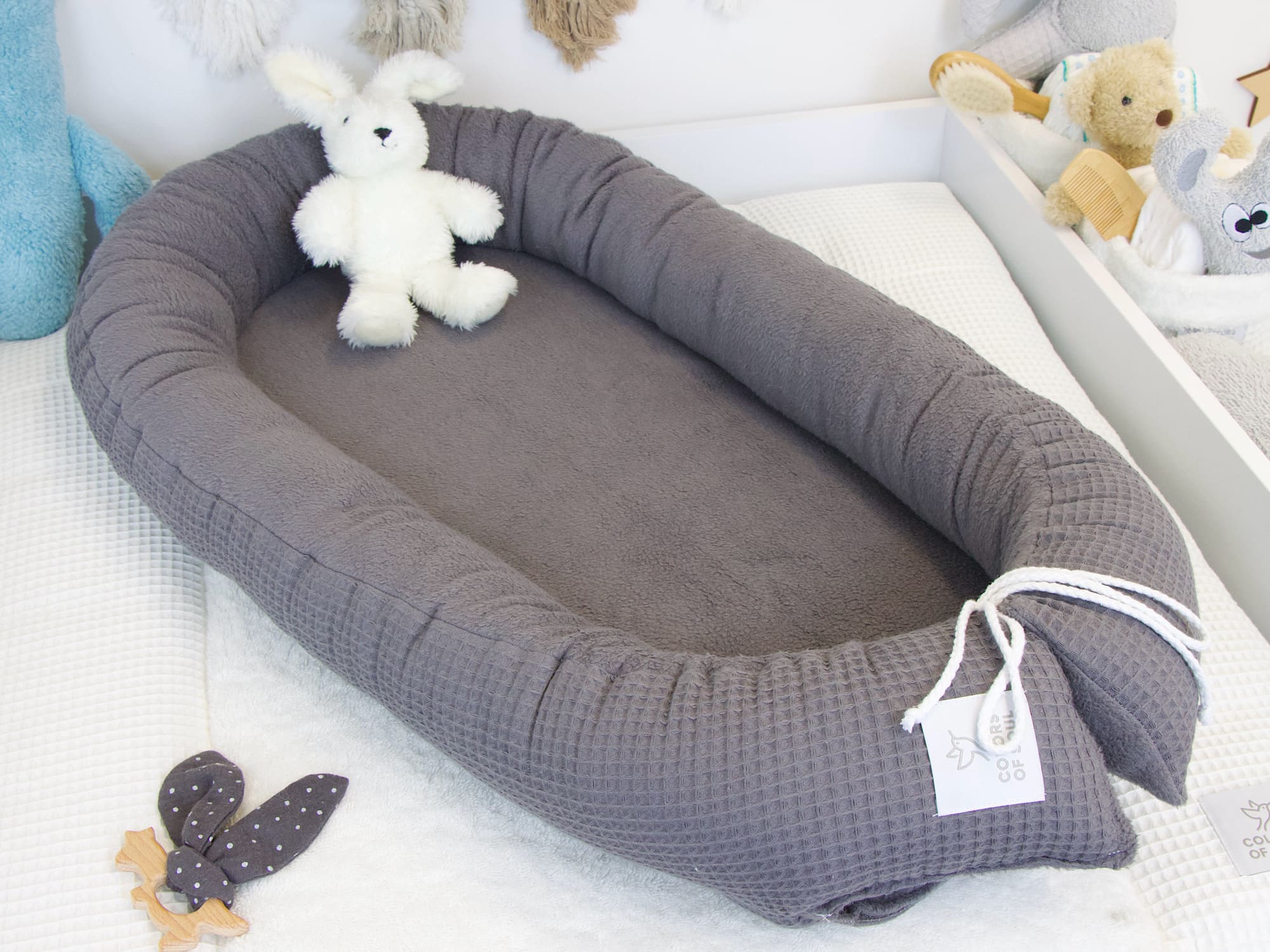 Babynestchen - Waffelpique steingrau / Baumwollfleece grau