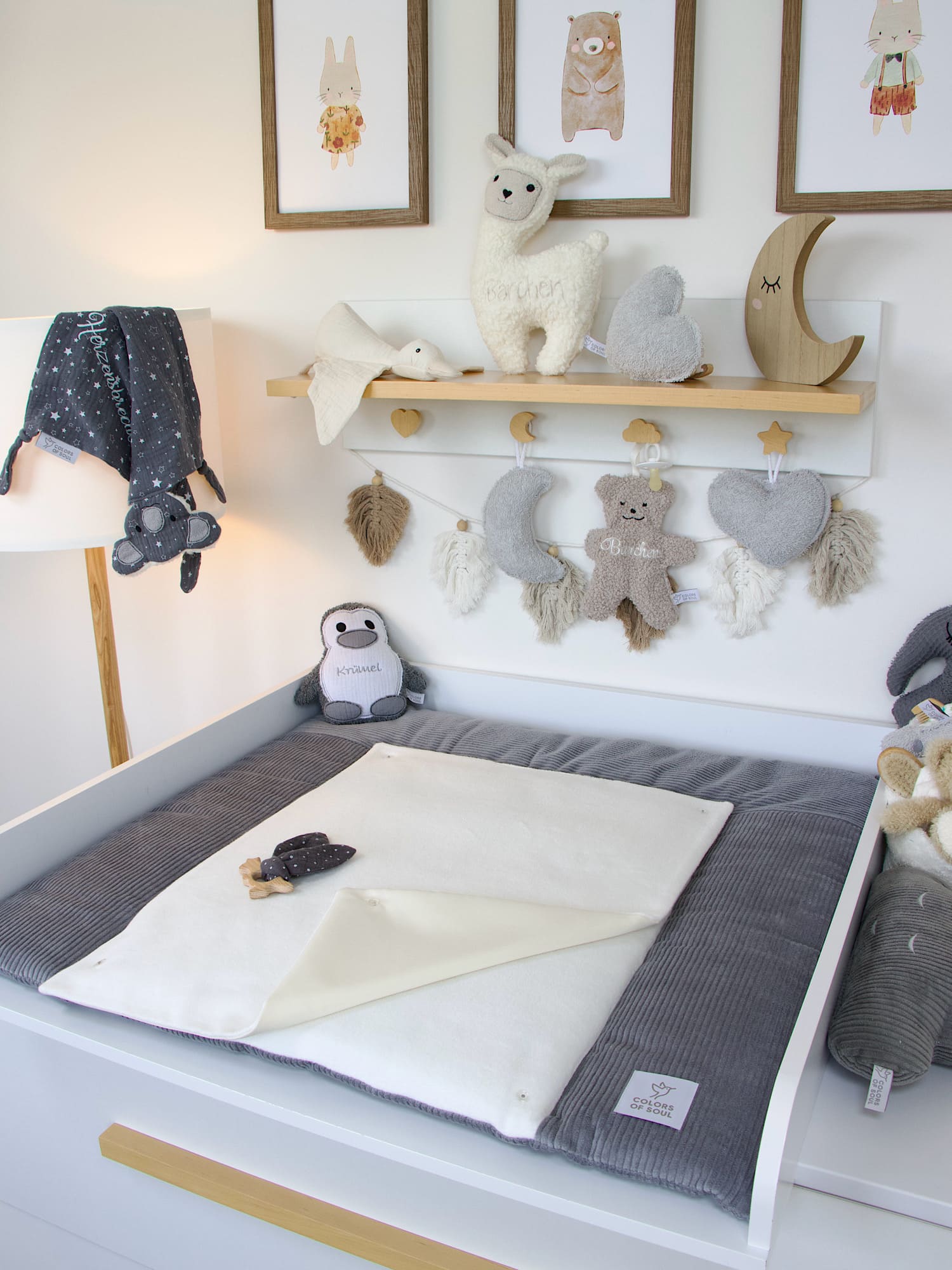 Wickelauflage - Kord grau / Baumwollfleece creme