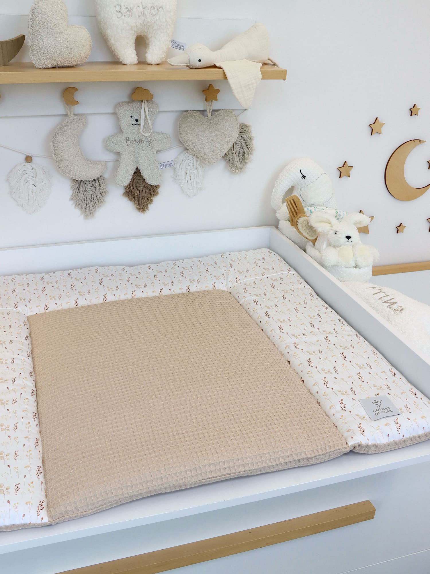Wickelauflage - Boho getrocknete Blumen Aquarell / Waffelpique beige