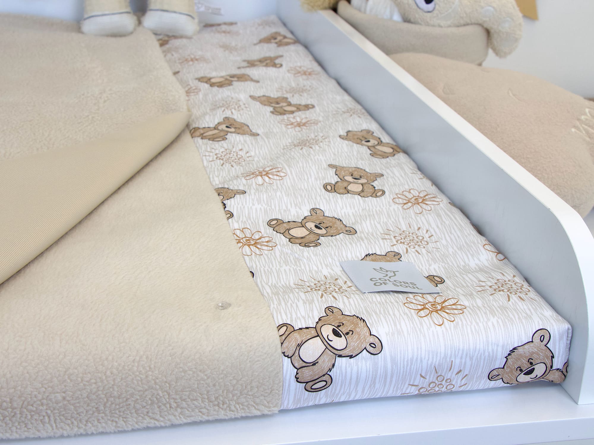 Wickelauflage mit Inlett - niedliche Bärchen / Baumwollfleece beige