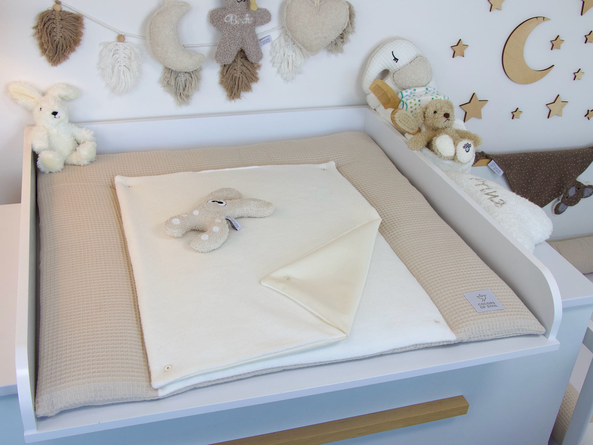 Wickelauflage Waffelpique natur / Baumwollfleece creme