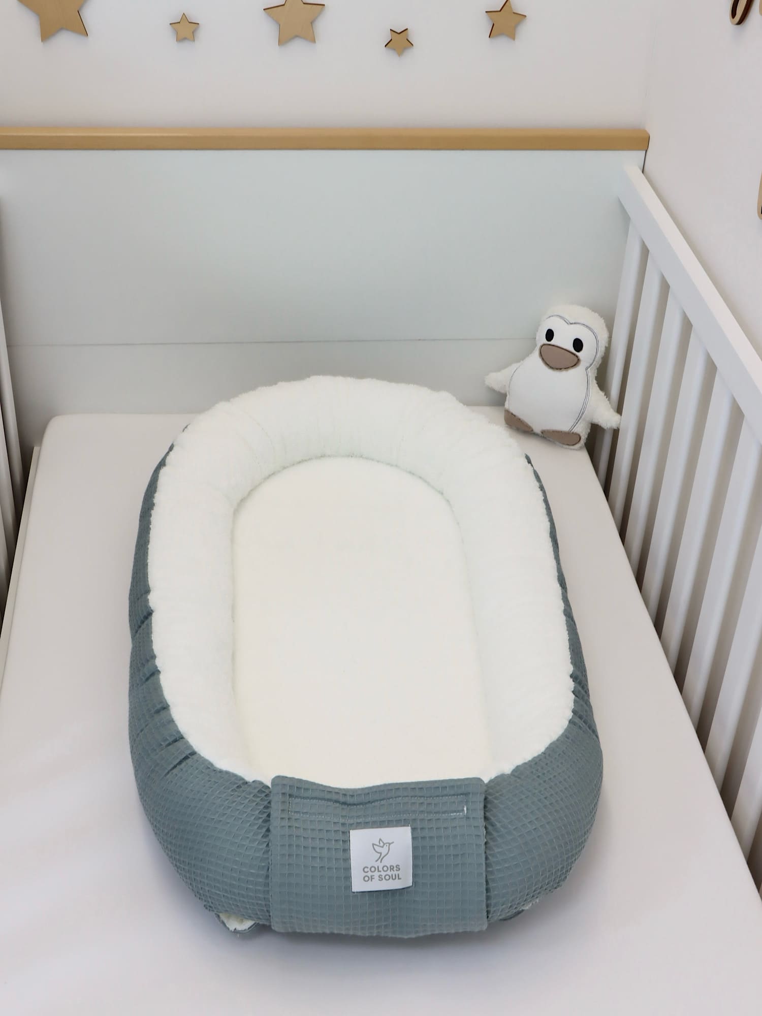Babynestchen - Waffelpique Dusty Altmint / Frottee creme