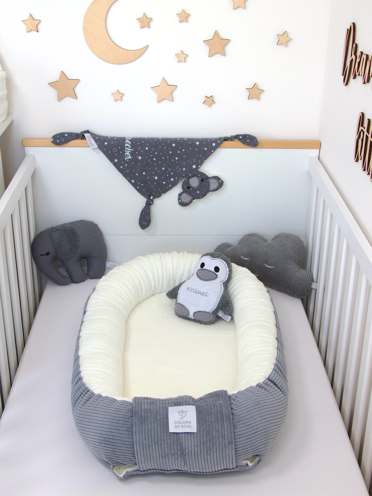 Babynestchen - Kordstoff grau / Baumwollfleece creme