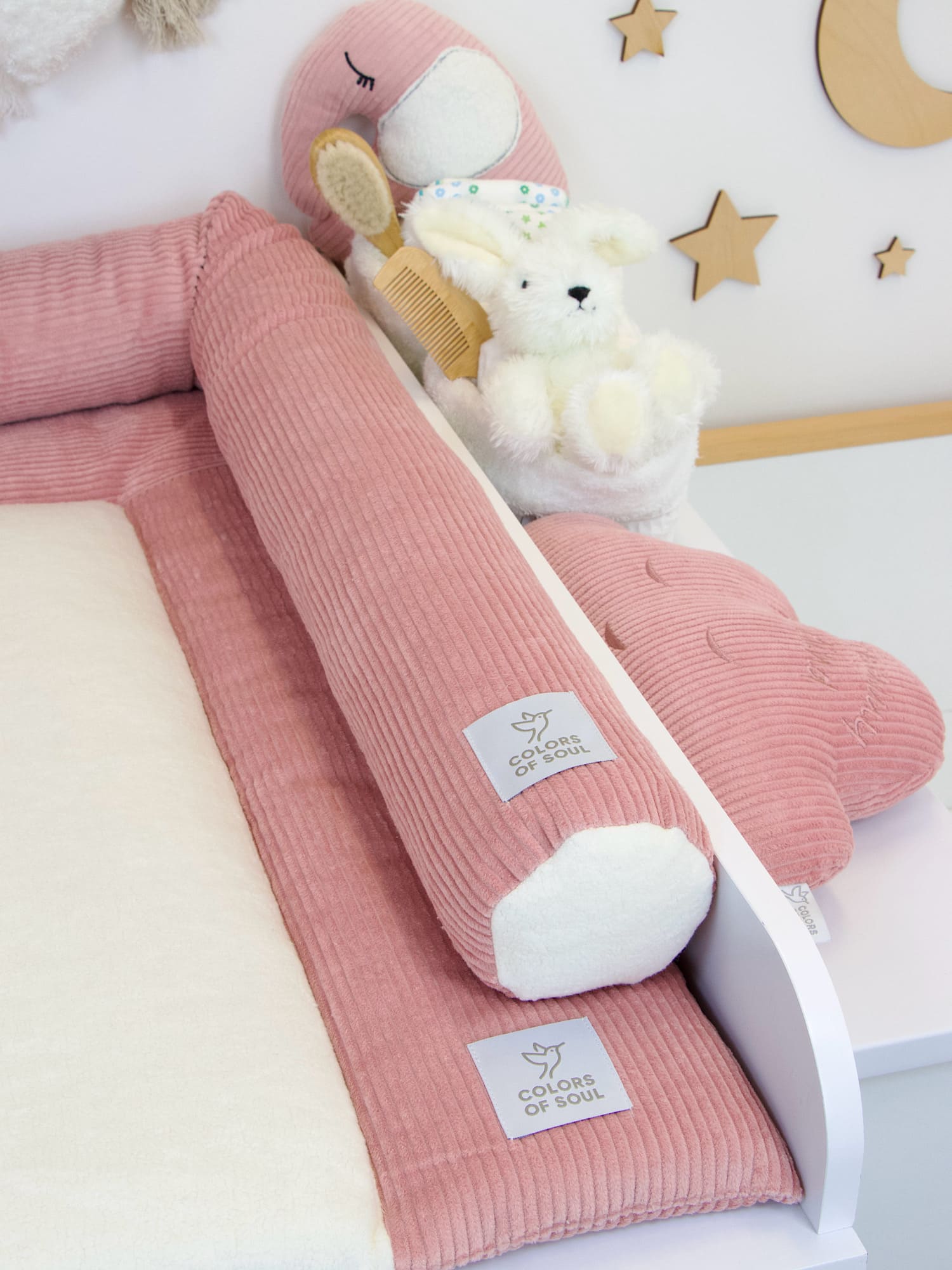 2-er SET - Wickelauflage, Bettschlange - Kord altrosa / Baumwollfleece creme