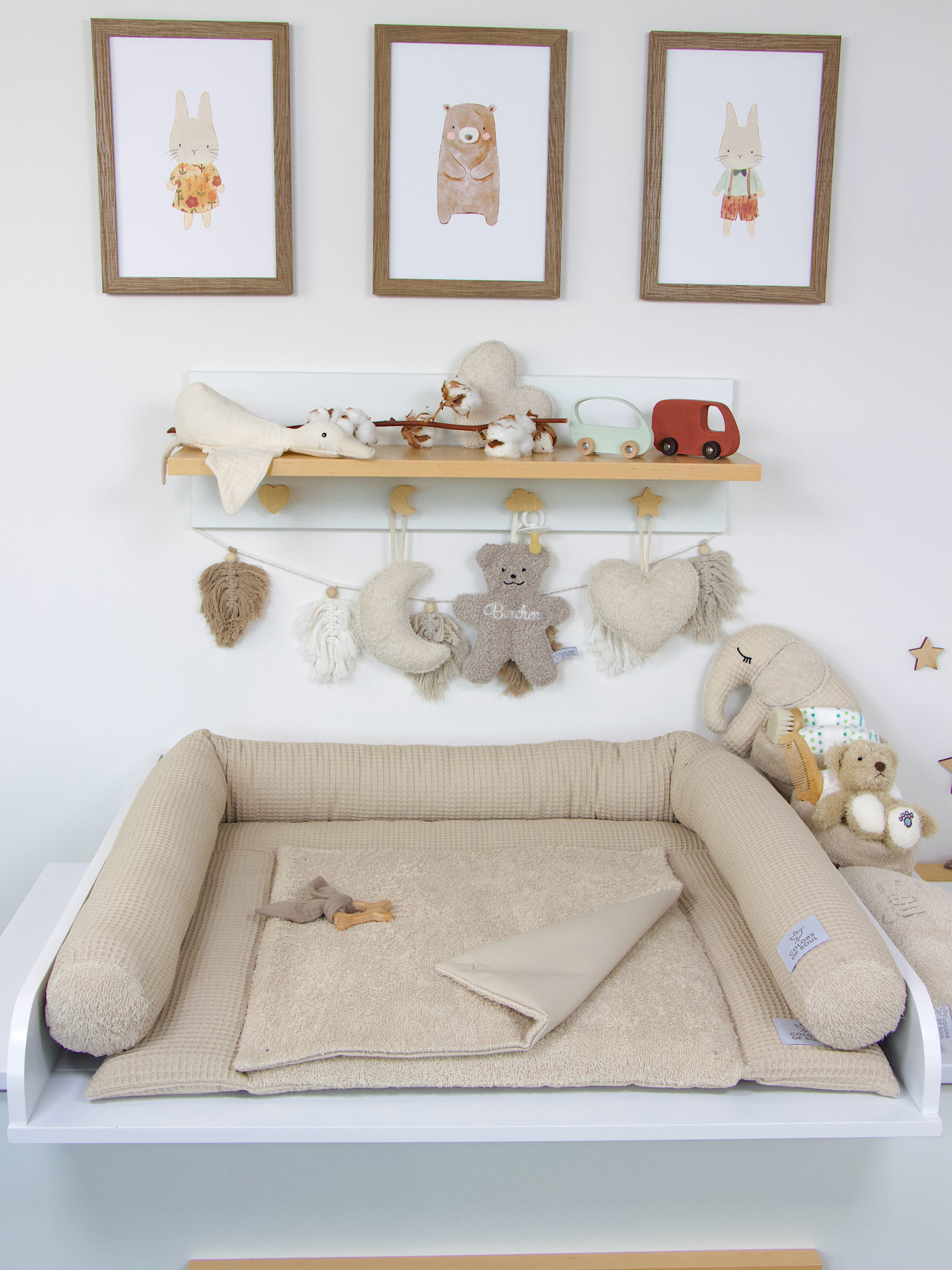 2-er SET - Wickelauflage, Bettschlange - Waffelpique beige / Frottee beige