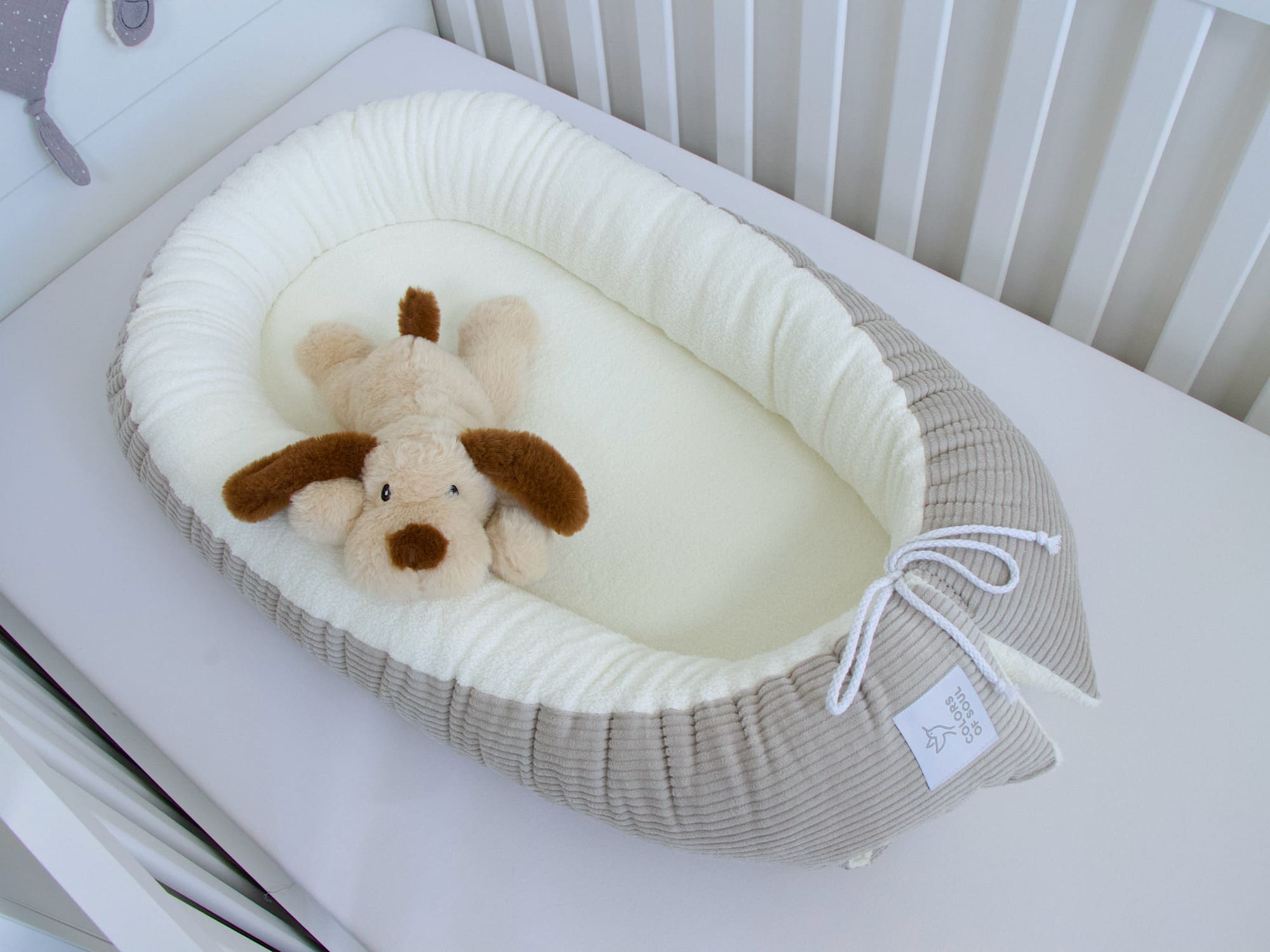 2-er SET - Babynestchen, Bettschlange - Kord hellbeige / Baumwollfleece creme