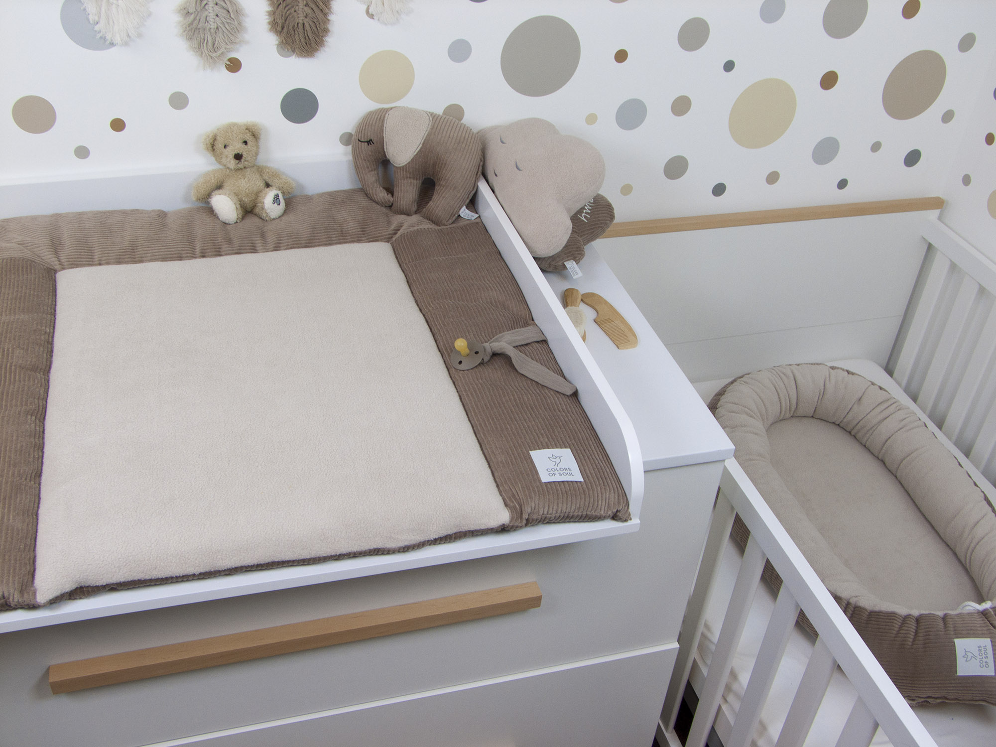 3-er SET - Wickelauflage, Bettschlange, Babynest - Kord camel / Baumwollfleece beige