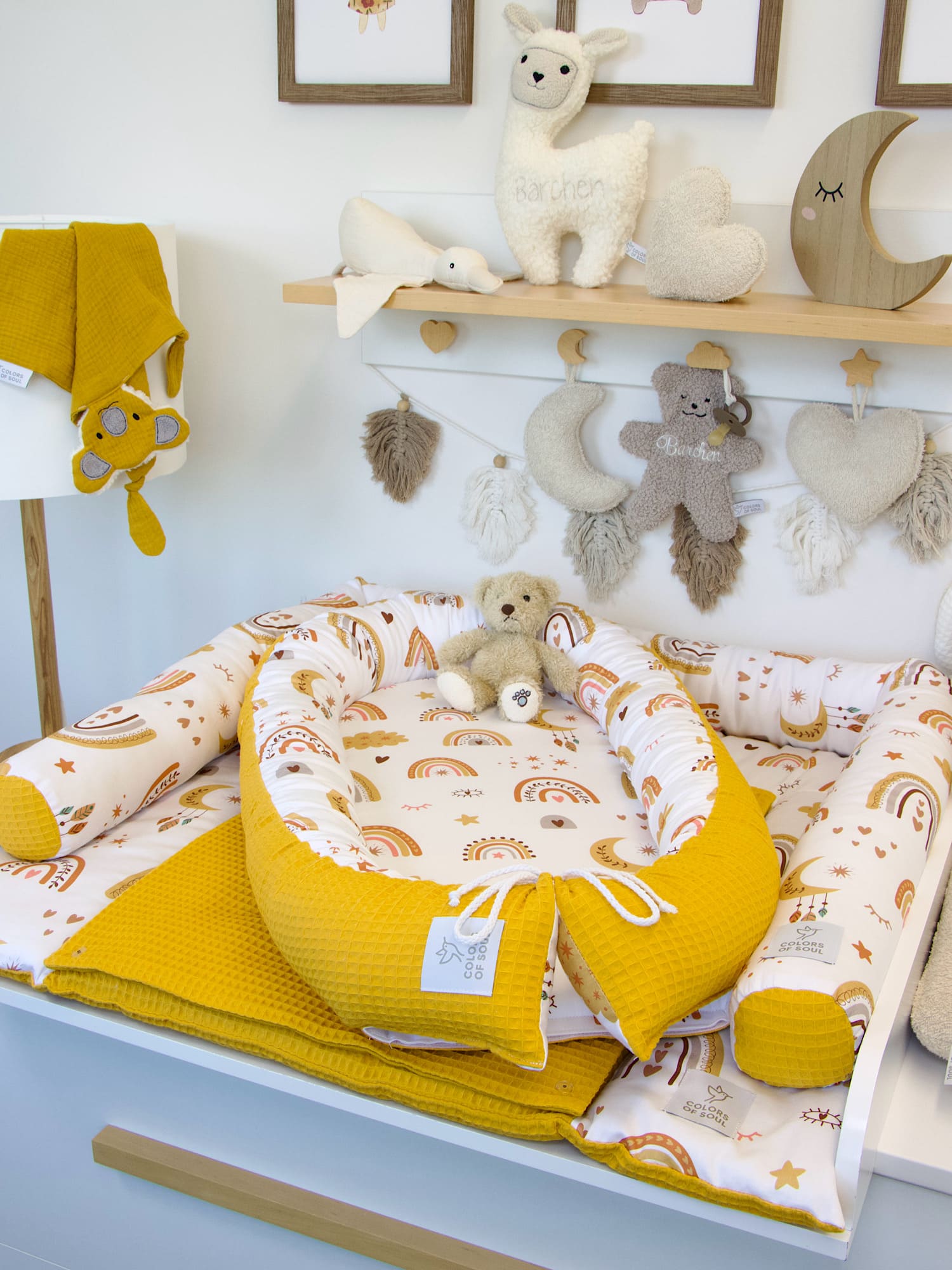 Babynestchen - Baby boho Regenbogen / Waffelpique gelb