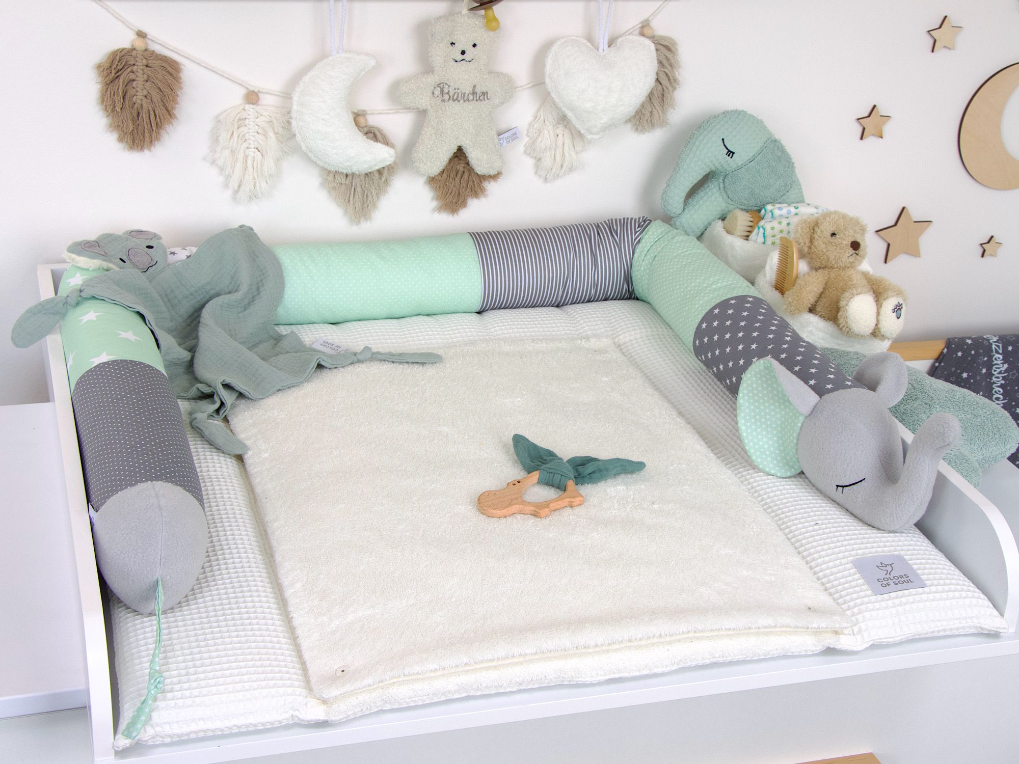 Bettschlange Elefant grau/weiß/mint