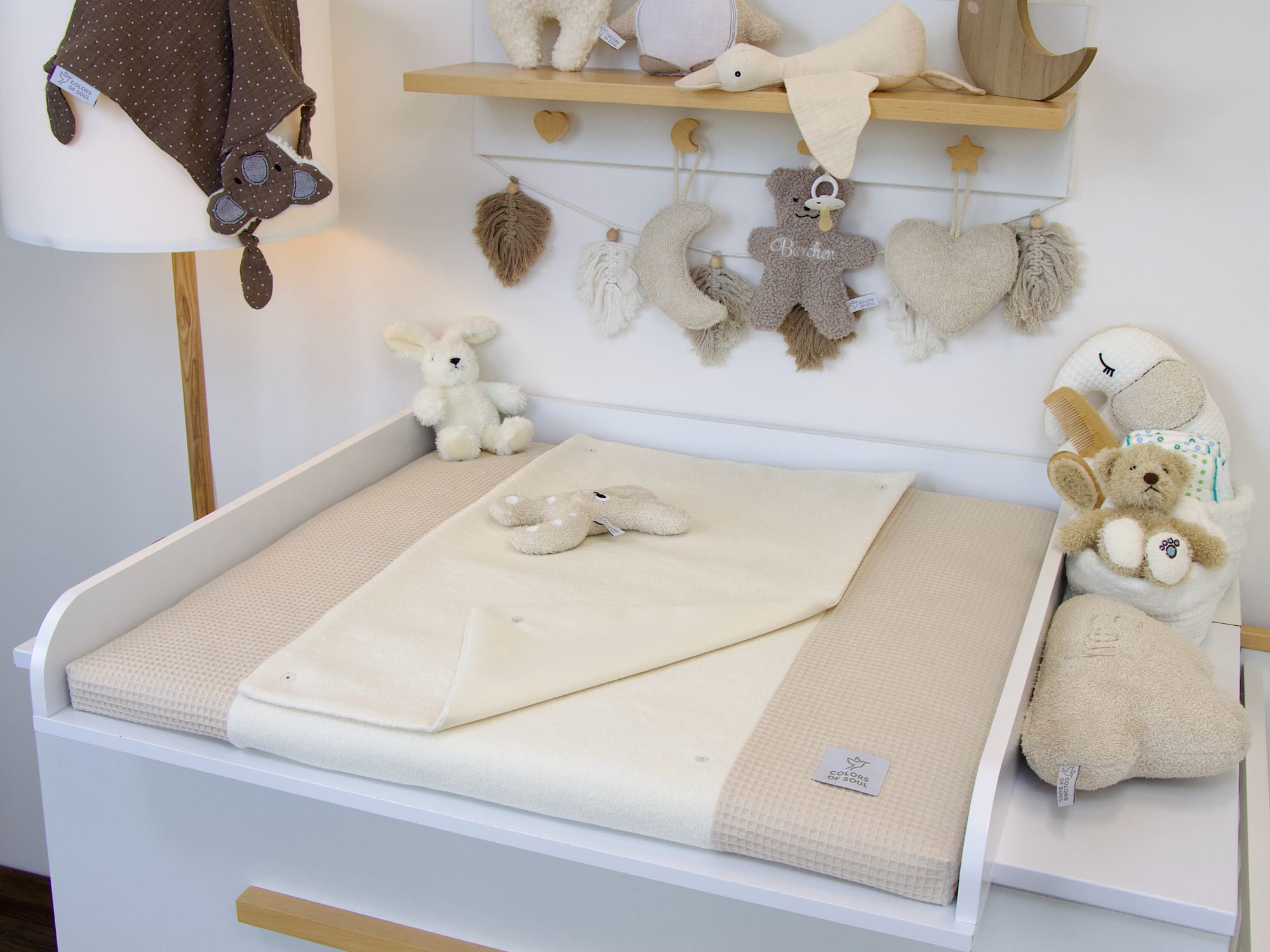 Wickelauflage mit Inlett - Waffelpique natur / Baumwollfleece creme