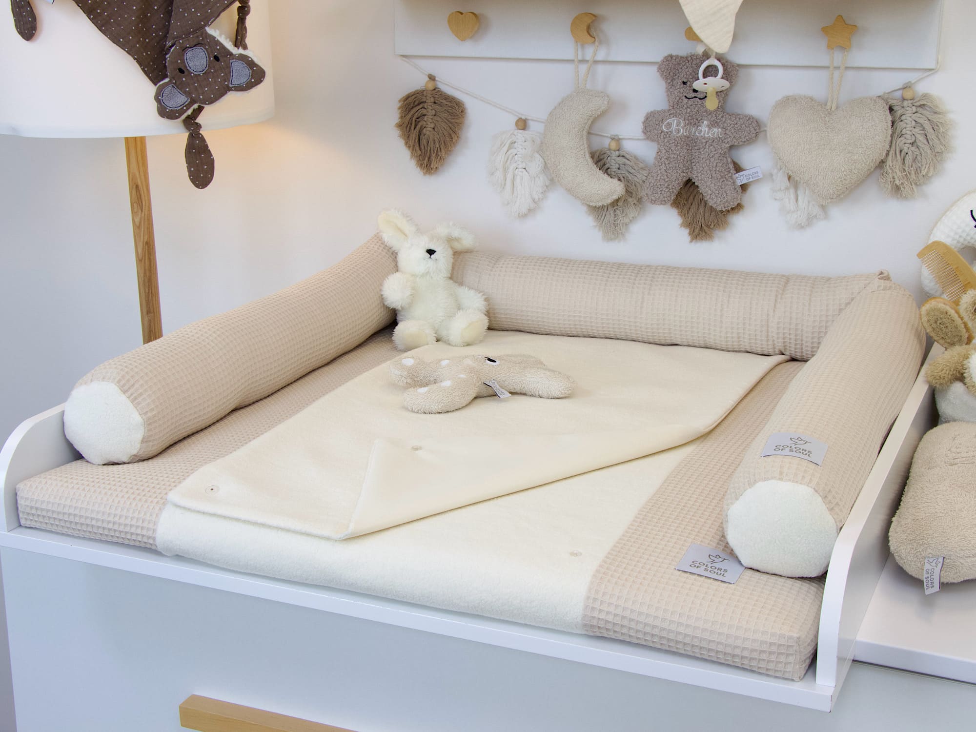 2-er SET - Wickelauflage mit Inlett, Bettschlange - Waffelpique natur / Baumwollfleece creme