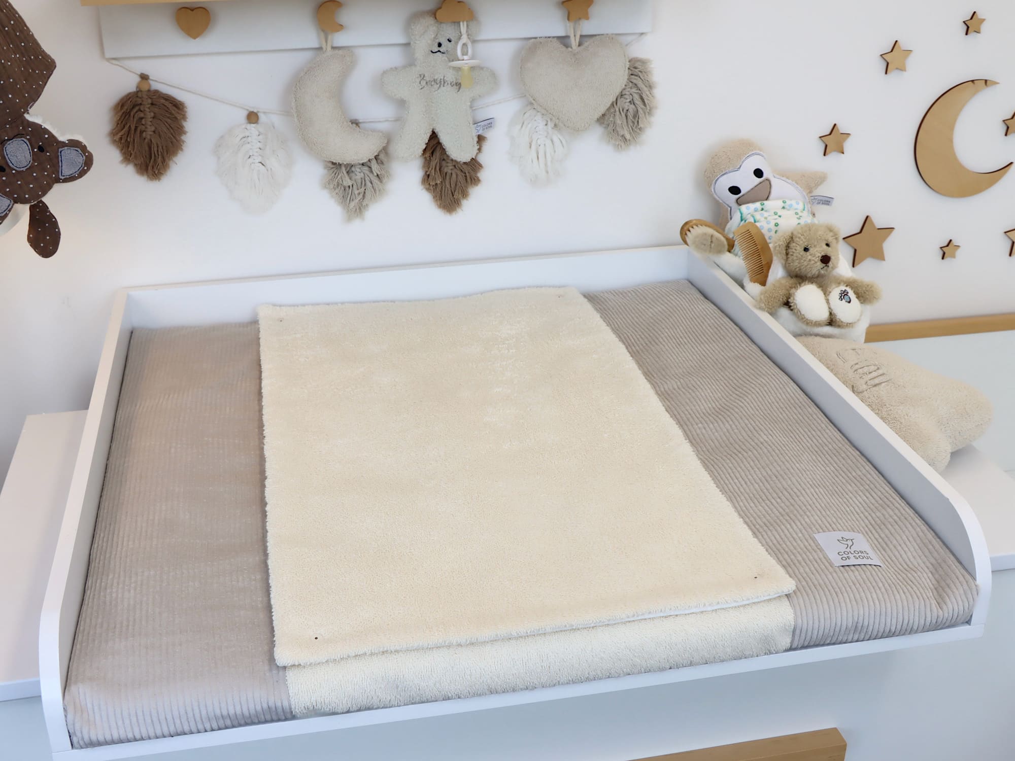 Wickelauflage mit abnehmbaren Bezug – Cord Hellbeige / Frottee Hellbeige