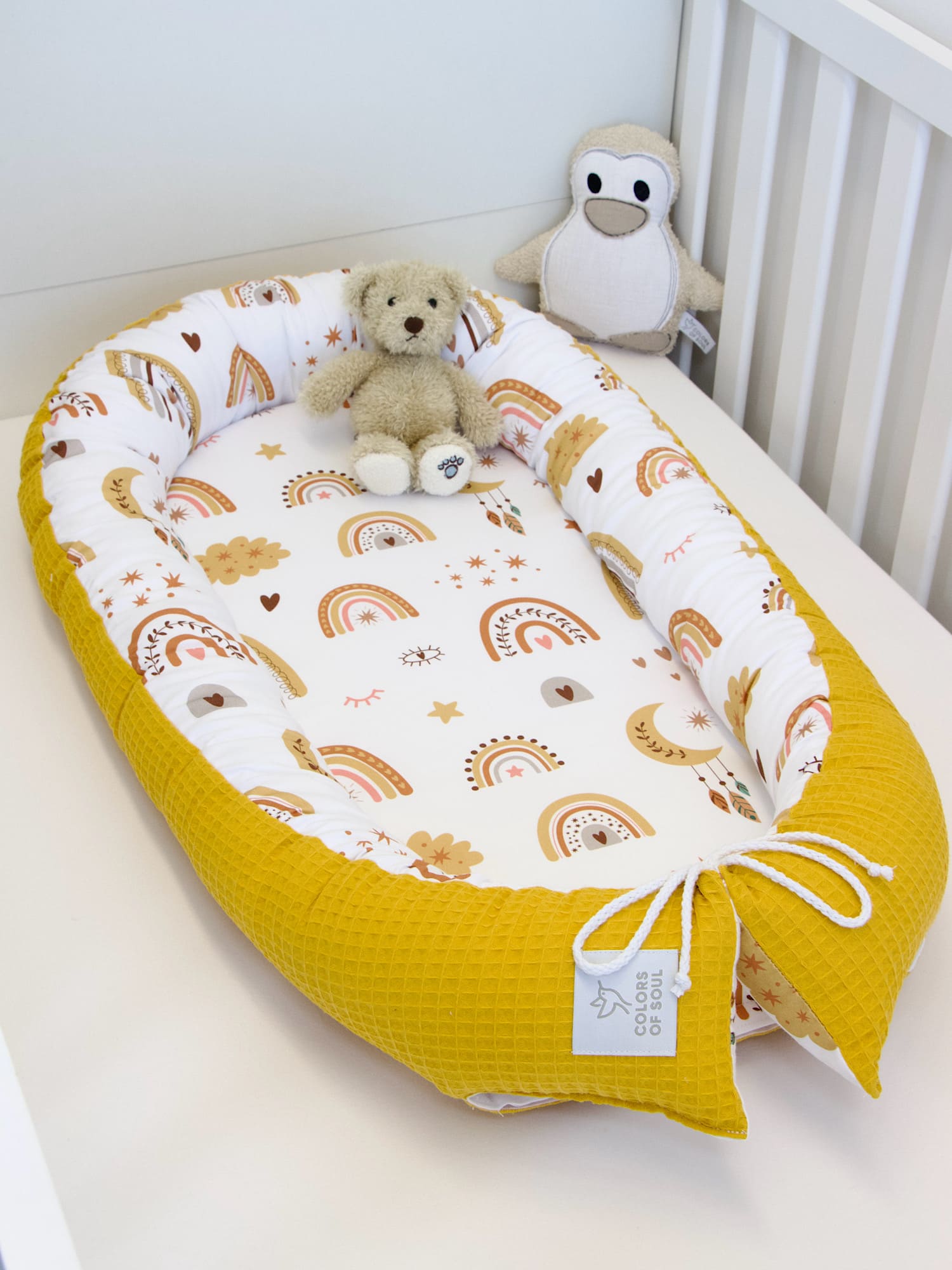 Babynestchen - Baby boho Regenbogen / Waffelpique gelb