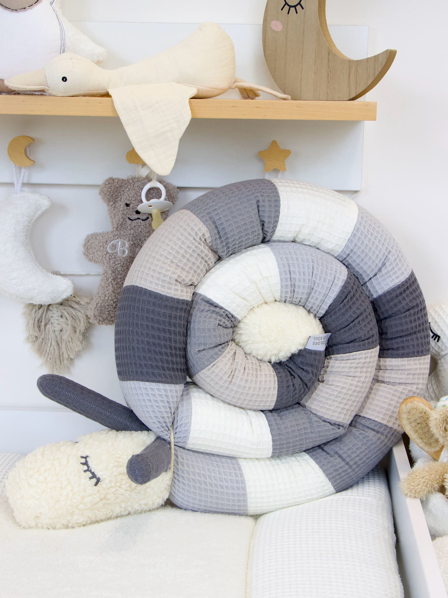 Puckschnecke personalisiert: Waffelpique hellgrau, creme, grau, beige, steingrau