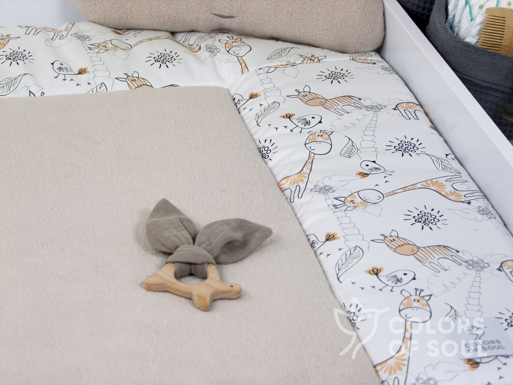 Wickelauflage - Giraffe und Zebra / Baumwollfleece beige
