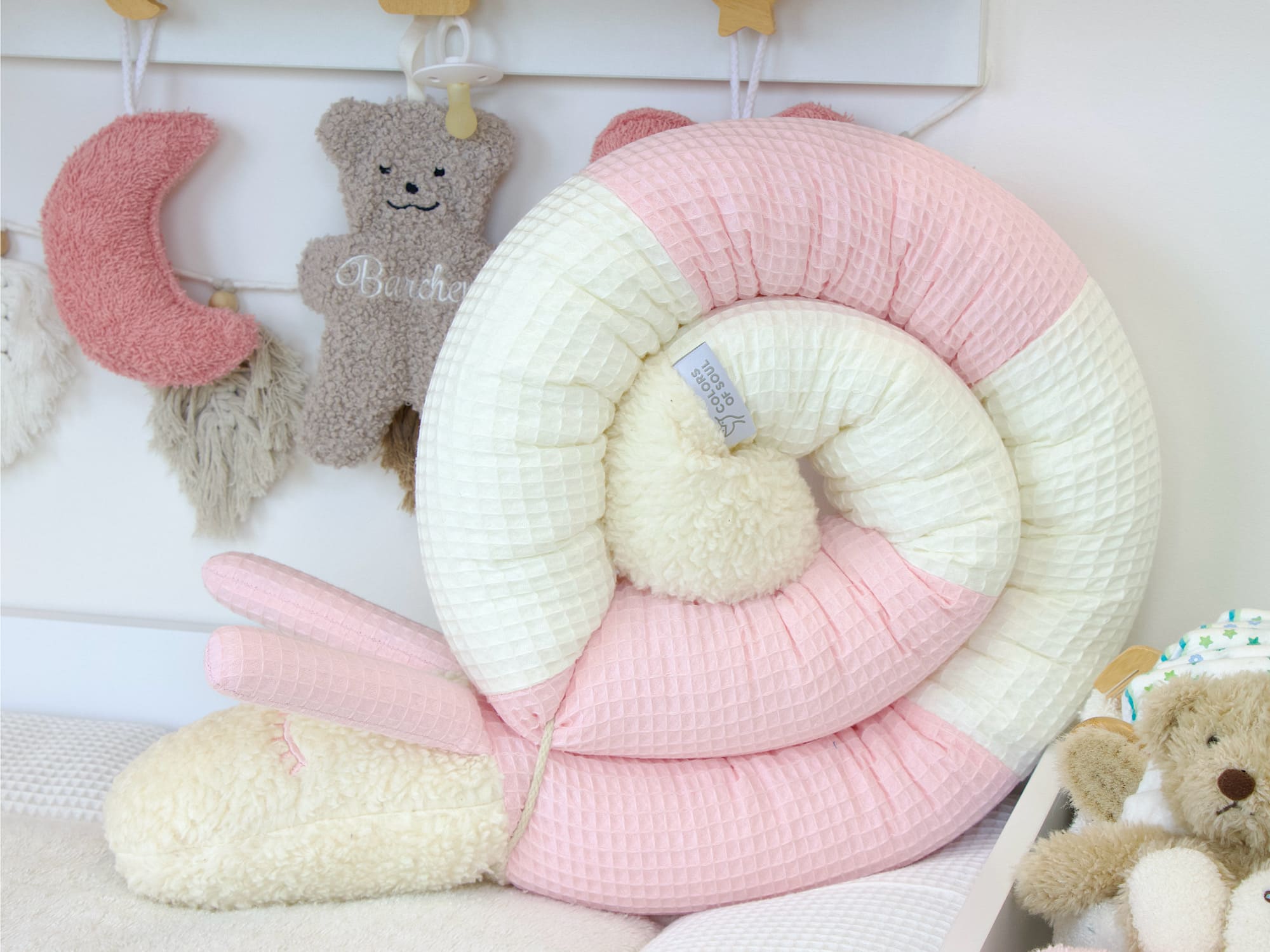 Bettschnecke Baby - Waffelpique creme / hellrosa